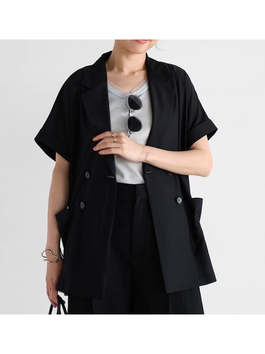 【ヴァン/Vin】のシアーストライプドルマンジャケット インテリア・キッズ・メンズ・レディースファッション・服の通販 founy(ファニー) 　ファッション　Fashion　レディースファッション　WOMEN　アウター　Coat Outerwear　ジャケット　Jackets　リラックス　Relax　軽量　Lightweight　ブラック|ID: prp329100004512774 ipo3291000000032289587