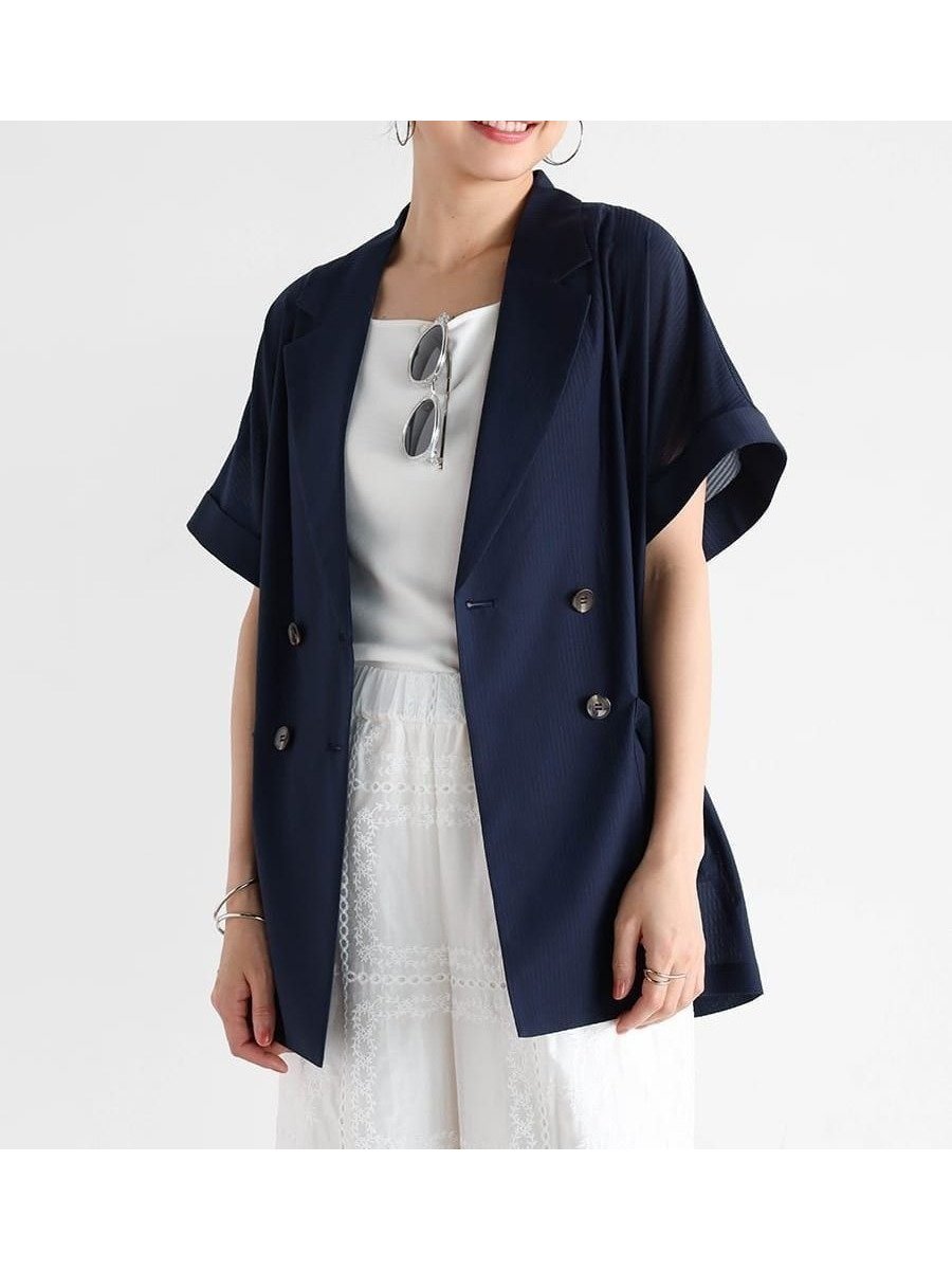 【ヴァン/Vin】のシアーストライプドルマンジャケット インテリア・キッズ・メンズ・レディースファッション・服の通販 founy(ファニー) 　ファッション　Fashion　レディースファッション　Fashion for Women　アウター　Coat / Outerwear Collection　レディースジャケット・軽アウター　Jackets　リラックス　Relax, Relaxed Fit　軽量　Lightweight, Ultra Light　ネイビー|ID: prp329100004512774 ipo3291000000033123659