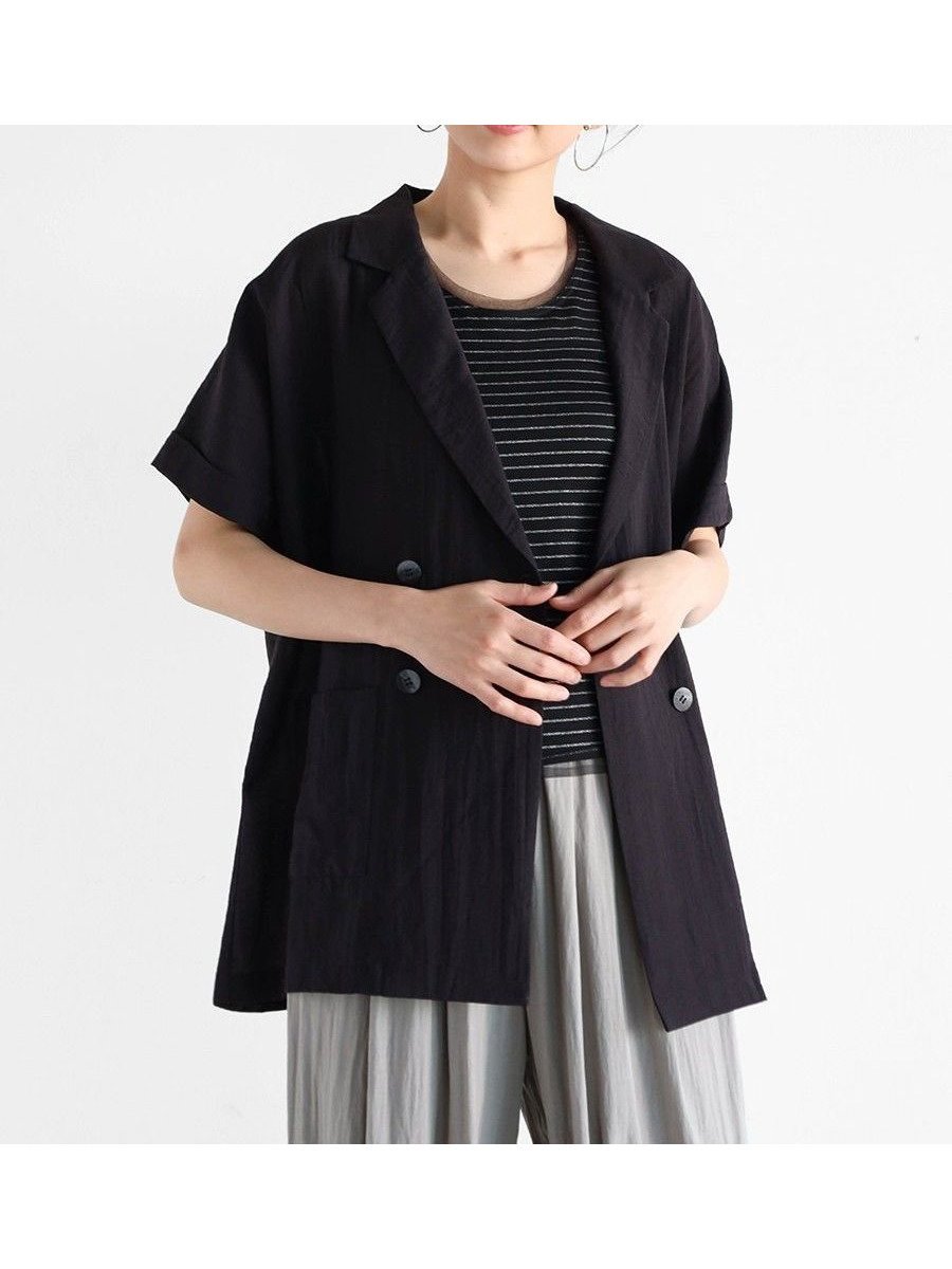 【ヴァン/Vin】の麻混ハーフスリーブジャケット インテリア・キッズ・メンズ・レディースファッション・服の通販 founy(ファニー) 　ファッション　Fashion　レディースファッション　Fashion for Women　アウター　Coat / Outerwear Collection　レディースジャケット・軽アウター　Jackets　ジャケット　Jacket, Outerwear　リネン　Linen, Linen Fabric　ブラック|ID: prp329100004512776 ipo3291000000032449538