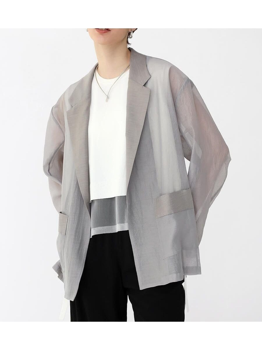 【ラシュッド/LASUD】のシアージャケット インテリア・キッズ・メンズ・レディースファッション・服の通販 founy(ファニー) 　ファッション　Fashion　レディースファッション　WOMEN　アウター　Coat Outerwear　ジャケット　Jackets　シアー　Sheer　ポケット　Pocket　エレガント 上品　Elegant　グレー|ID: prp329100004512782 ipo3291000000031880004