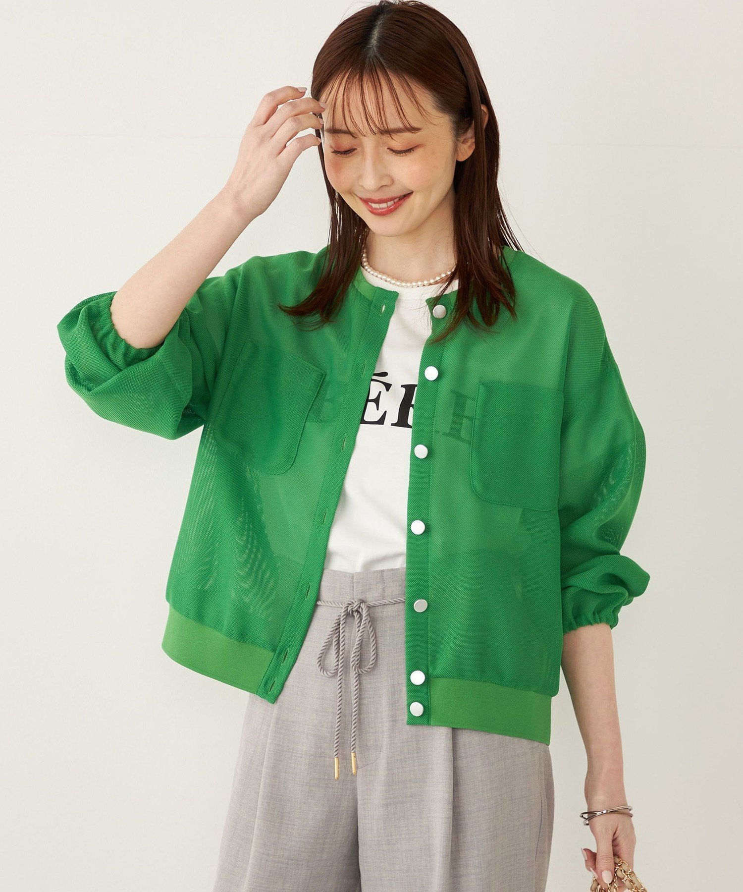 【シップス フォー ウィメン/SHIPS】のSHIPS Colors 手洗い可能 メッシュ ノーカラー ハオリ 2 インテリア・キッズ・メンズ・レディースファッション・服の通販 founy(ファニー) 　ファッション　Fashion　レディースファッション　WOMEN　2025年　2025　2025春夏・S/S　Ss,Spring/Summer,2025　おすすめ　Recommend　カーディガン　Cardigan　ドット　Dot　ブルゾン　Blouson　メッシュ　Mesh　グリーン|ID: prp329100004512791 ipo3291000000031880072