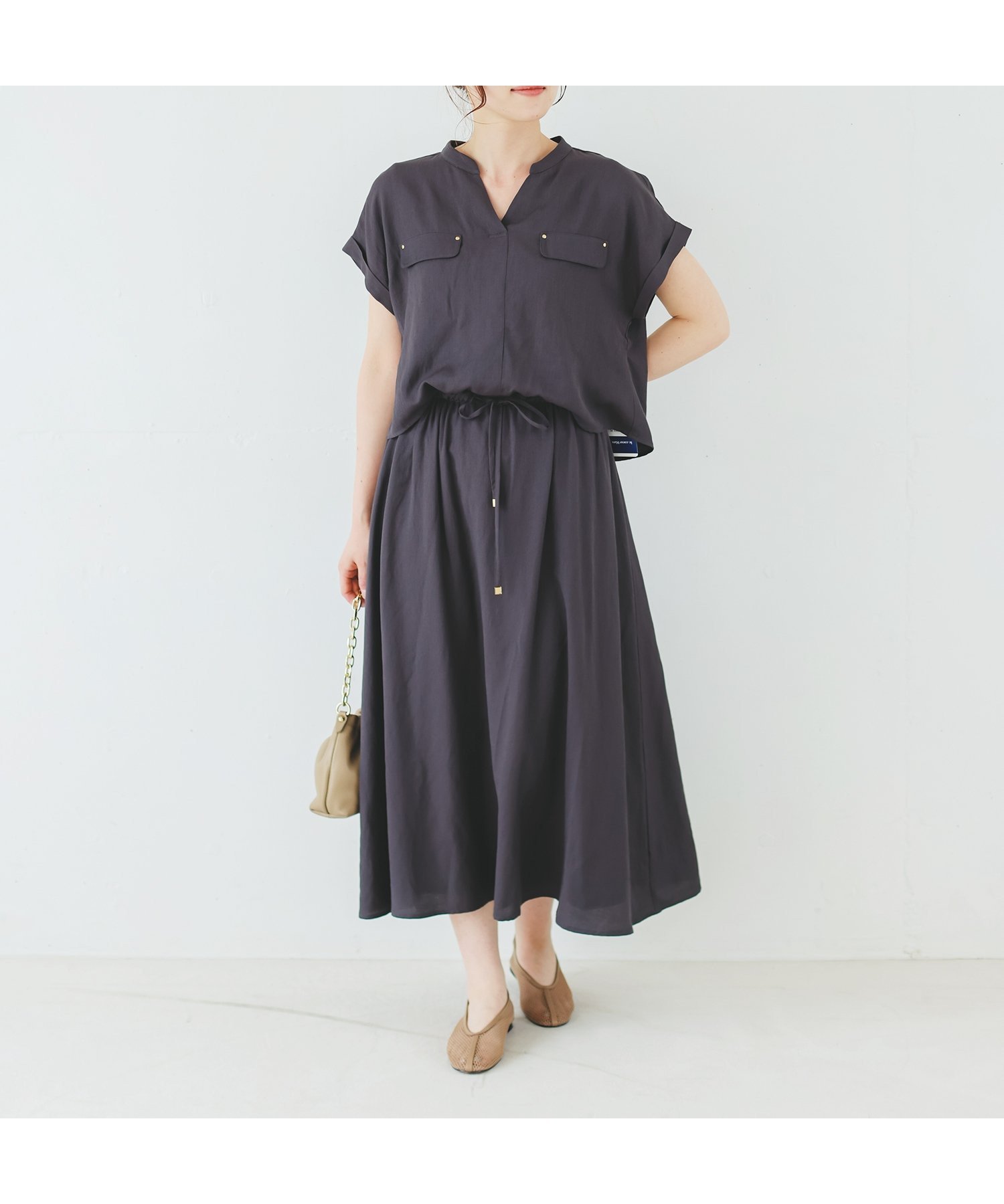 【ルクールブラン/le.coeur blanc】の《手洗い可能》リネンライクフロントポケットワンピース 人気、トレンドファッション・服の通販 founy(ファニー) 　ファッション　Fashion　レディースファッション　Fashion for Women　ワンピース　Dresses　ウェーブ　Wavy Pattern　ミックス　Mix, Mixed Style　 other-1|ID: prp329100004512909 ipo3291000000033218966