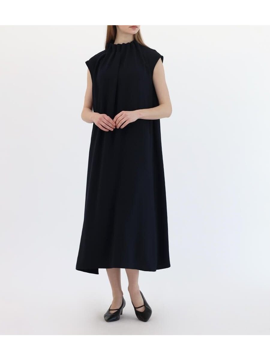 【ラシュッド/LASUD】のタックネックワンピース インテリア・キッズ・メンズ・レディースファッション・服の通販 founy(ファニー) 　ファッション　Fashion　レディースファッション　Fashion for Women　ワンピース　Dresses　ギャザー　Gathered, Ruffled　シンプル　Simple, Minimal　ドレープ　Drape, Draping Fabric　フレア　Flare, Flared　エレガント 上品　Elegant　ネイビー|ID: prp329100004513834 ipo3291000000032722572