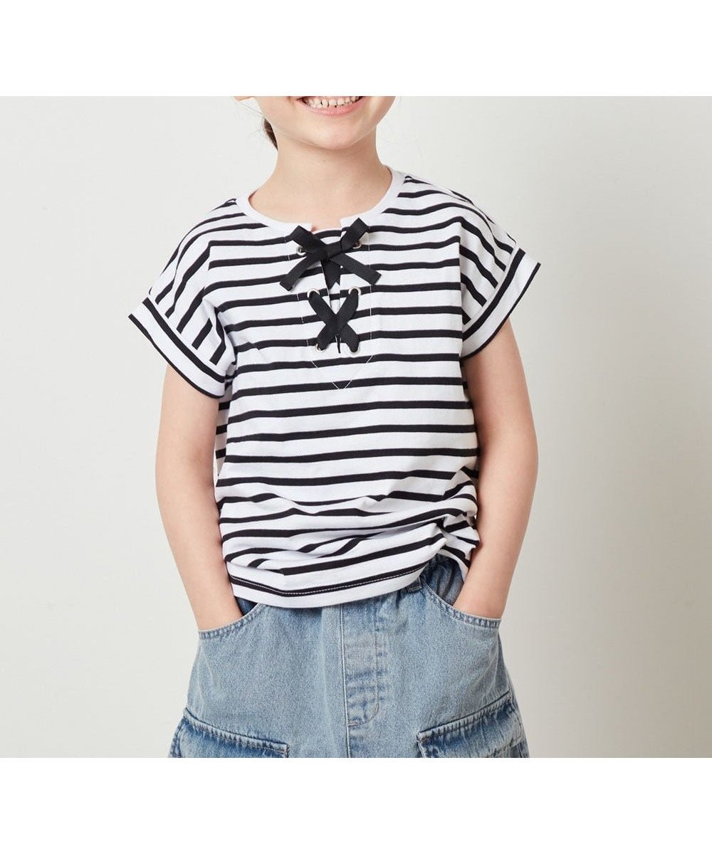 【アー ヴェー ヴェー/a.v.v / KIDS】の100-130 フロントレースUPTシャツ インテリア・キッズ・メンズ・レディースファッション・服の通販 founy(ファニー) 　ファッション　Fashion　キッズファッション　KIDS　クール　Cool　コンパクト　Compact　シンプル　Simple　スリーブ　Sleeve　トレンド　Trend　定番　Standard　フレンチ　French　フロント　Front　ボトム　Bottom　ボーダー　Border　リボン　Ribbon　レース　Race　再入荷　Restock/Back In Stock/Re Arrival　おすすめ　Recommend　夏　Summer　アイボリー|ID: prp329100004514212 ipo3291000000031893708