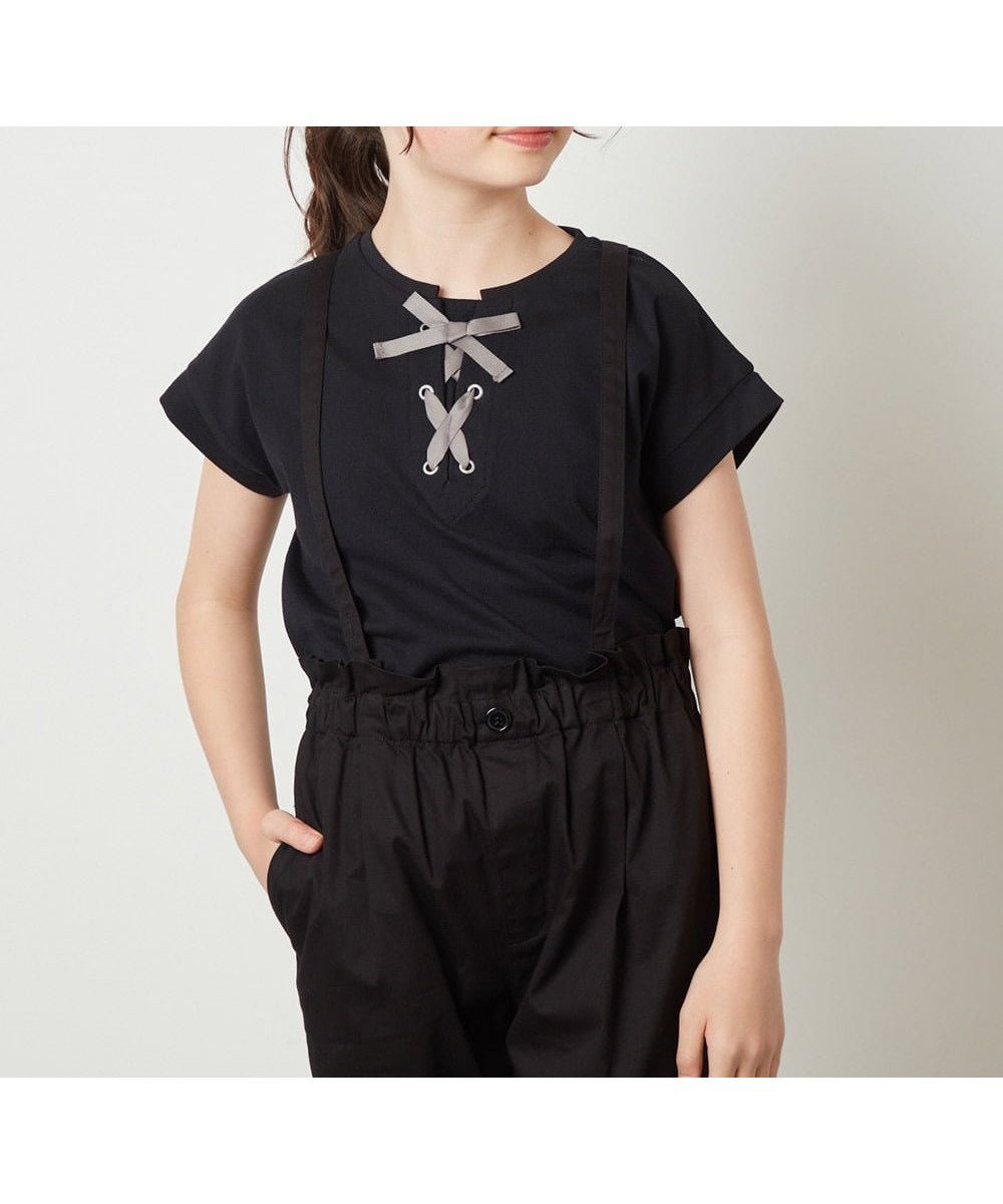 【アー ヴェー ヴェー/a.v.v / KIDS】の100-130 フロントレースUPTシャツ インテリア・キッズ・メンズ・レディースファッション・服の通販 founy(ファニー) 　ファッション　Fashion　キッズファッション　KIDS　クール　Cool　コンパクト　Compact　シンプル　Simple　スリーブ　Sleeve　トレンド　Trend　定番　Standard　フレンチ　French　フロント　Front　ボトム　Bottom　ボーダー　Border　リボン　Ribbon　レース　Race　再入荷　Restock/Back In Stock/Re Arrival　おすすめ　Recommend　夏　Summer　ブラック|ID: prp329100004514212 ipo3291000000031893714