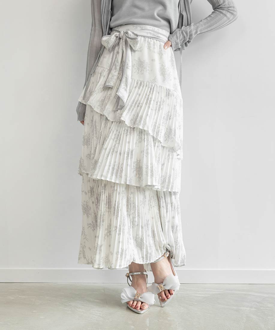 【ランダ/RANDA】のトワルドゥジュイティアードスカート インテリア・キッズ・メンズ・レディースファッション・服の通販 founy(ファニー) 　ファッション　Fashion　レディースファッション　Fashion for Women　スカート　Skirts　ティアードスカート　Tiered Skirts　アシンメトリー　Asymmetrical Style　クラシカル　Classical, Vintage-Inspired　シンプル　Simple, Minimal　フレア　Flare, Flared　プリーツ　Pleats, Pleated　エレガント 上品　Elegant　WHITE|ID: prp329100004514255 ipo3291000000032712548