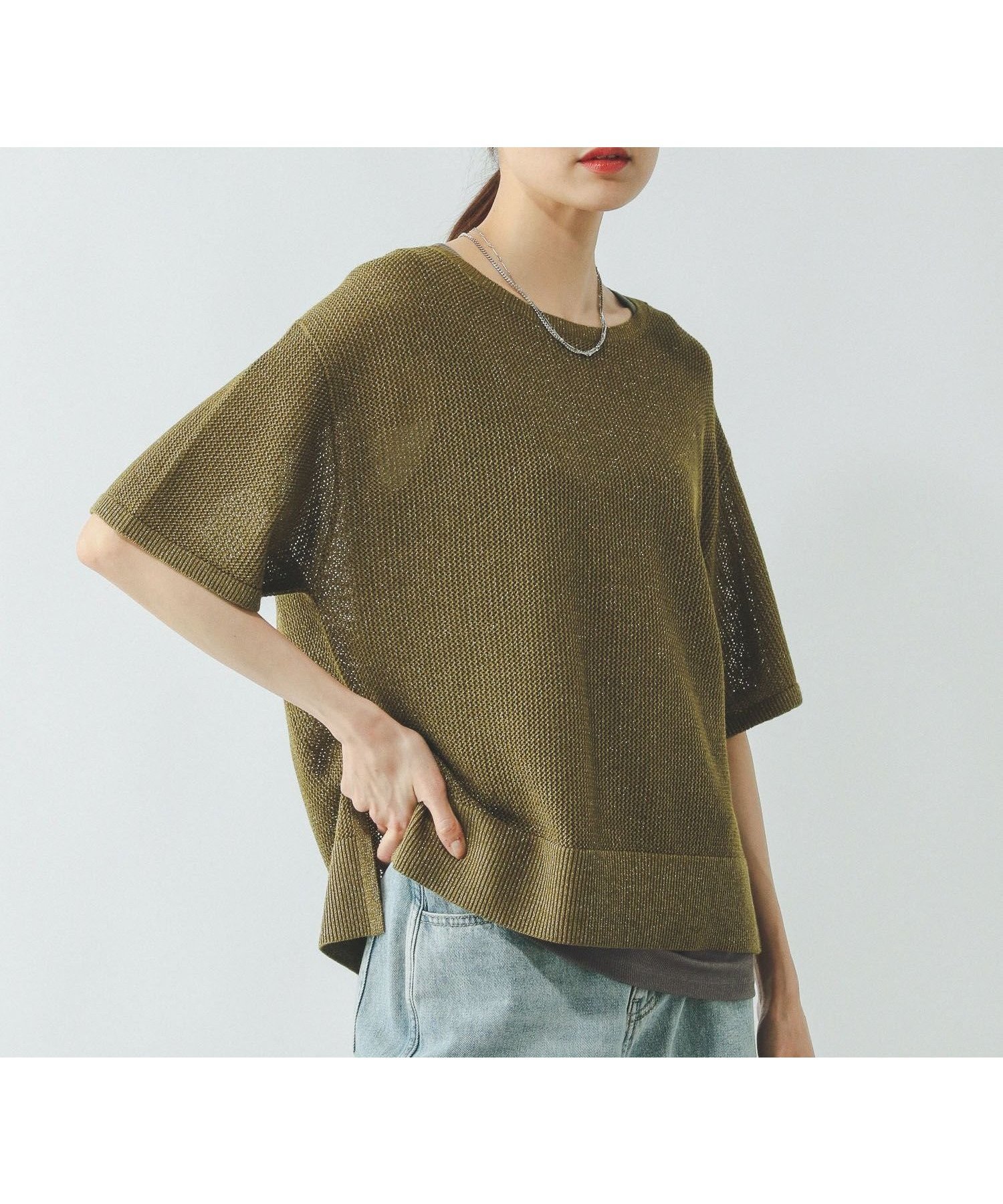 【グローバルワーク/GLOBAL WORK】の洗えるメッシュラメプルオーバー*タンク/451488 インテリア・キッズ・メンズ・レディースファッション・服の通販 founy(ファニー) 　ファッション　Fashion　レディースファッション　Fashion for Women　トップス・カットソー　Cut & Sew Tops　カジュアルプルオーバー・ニットトップス　Pullovers & Knit Tops / Casual Pullovers　インナー　Innerwear　タンク　Tank Top, Sleeveless Top　デニム　Denim, Jeans Material　ボトム　Bottoms, Lower Wear　メッシュ　Mesh, Net Fabric　洗える　Machine Washable　オリーブ76|ID: prp329100004514619 ipo3291000000032497919