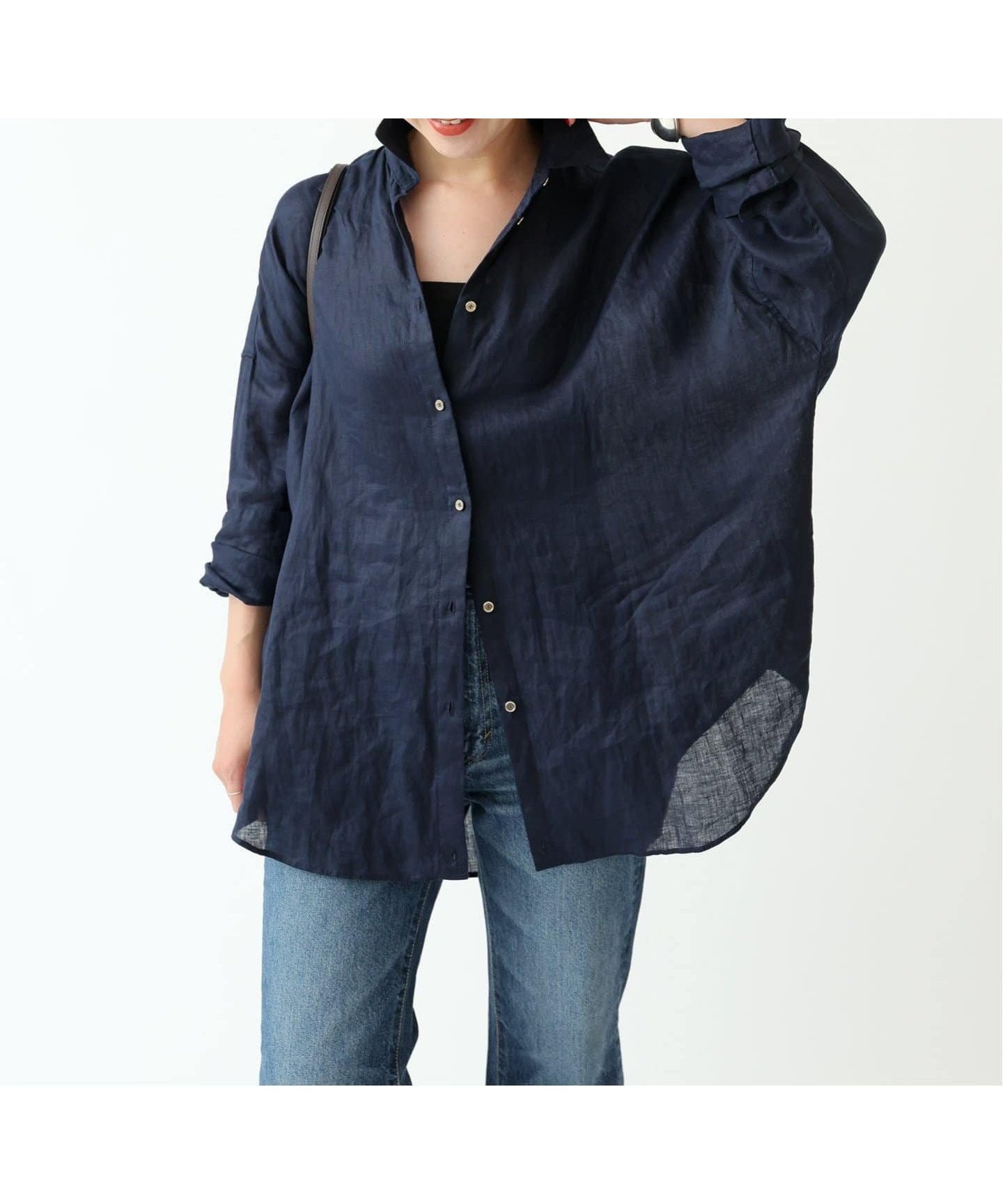 【スピック&スパン/Spick & Span】の《追加2》80リネンカシュクールビッグシャツ インテリア・キッズ・メンズ・レディースファッション・服の通販 founy(ファニー) 　ファッション　Fashion　レディースファッション　Fashion for Women　トップス・カットソー　Cut & Sew Tops　シャツ・ブラウス・オフィスカジュアル　Elegant Blouses & Button-Ups　ネイビー|ID: prp329100004515276 ipo3291000000032477189