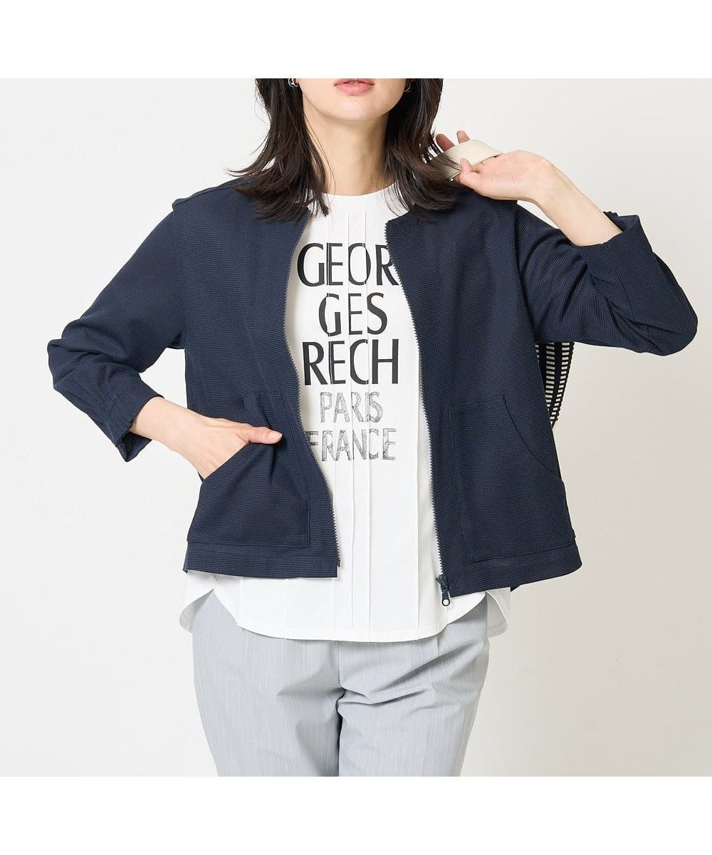 【ジョルジュ レッシュ/GEORGES RECH】のジャージーノーカラーショートブルゾン インテリア・キッズ・メンズ・レディースファッション・服の通販 founy(ファニー) 　ファッション　Fashion　レディースファッション　WOMEN　アウター　Coat Outerwear　ブルゾン　Blouson/Jackets　カーディガン　Cardigan　コンパクト　Compact　シャンブレー　Chambray　ショート　Short　ジャージー　Jersey　ストレッチ　Stretch　バランス　Balance　フロント　Front　ブルゾン　Blouson　ボトム　Bottom　羽織　Haori　ワッフル　Waffle　夏　Summer　ビジネス 仕事 通勤　Business　ネイビー|ID: prp329100004515322 ipo3291000000031904185