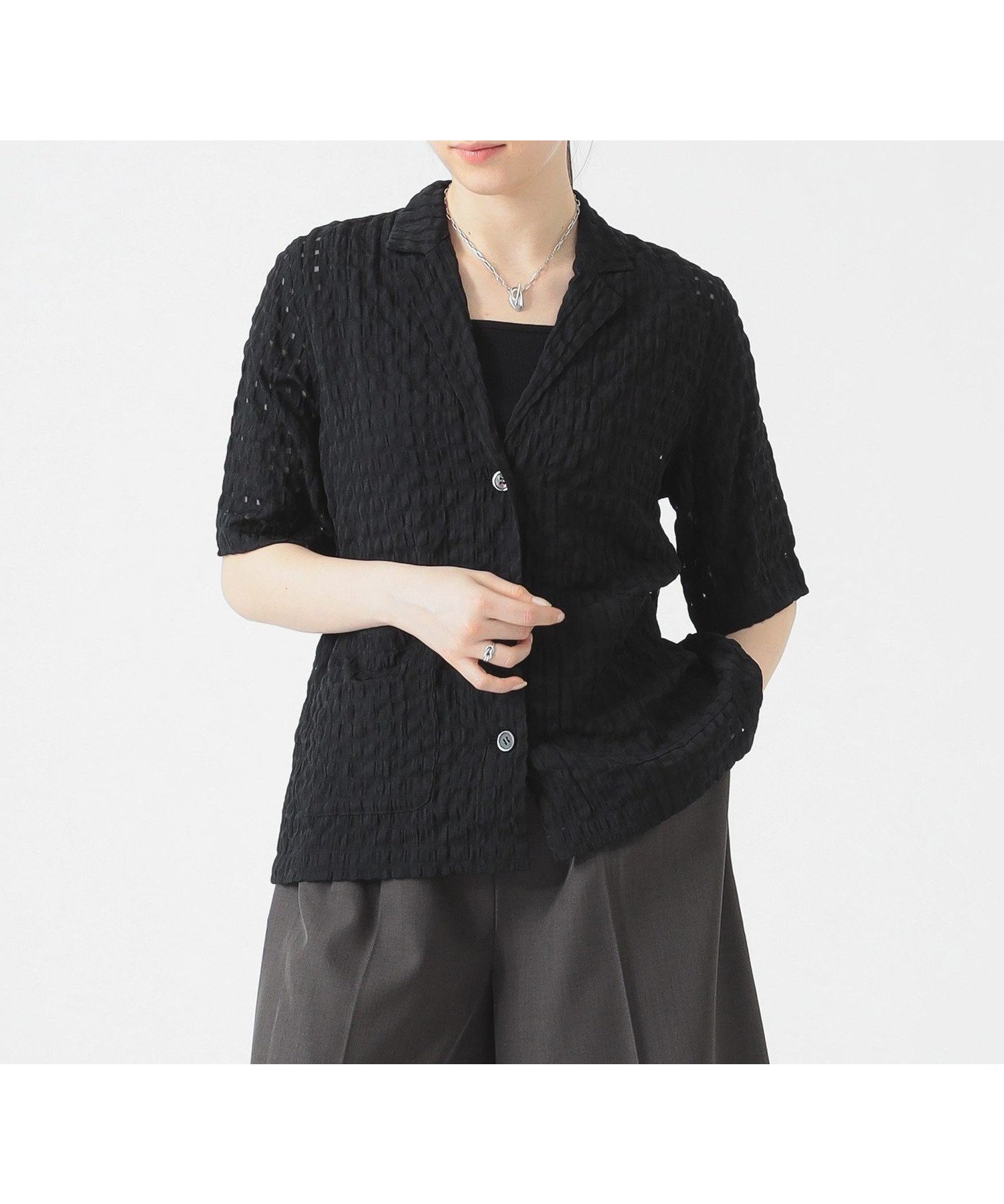 【ビーミングライフストアバイビームス/B:MING LIFE STORE by BEAMS】のシアー チェック ジャケット(S~M) インテリア・キッズ・メンズ・レディースファッション・服の通販 founy(ファニー) 　ファッション　Fashion　レディースファッション　WOMEN　アウター　Coat Outerwear　ジャケット　Jackets　おすすめ　Recommend　インナー　Inner　シアー　Sheer　ジャケット　Jacket　タンク　Tank　チェック　Check　デニム　Denim　リラックス　Relax　半袖　Short Sleeve　羽織　Haori　BLACK|ID: prp329100004515332 ipo3291000000031904240