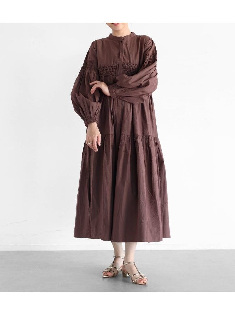 【ヴァン/Vin】のハンドスモッキングギャザーワンピース インテリア・キッズ・メンズ・レディースファッション・服の通販 founy(ファニー) 　ファッション　Fashion　レディースファッション　WOMEN　ワンピース　Dress　インド　India　スモッキング　Smocking　ハンド　Hand　ロング　Long　ワーク　Work　ブラウン|ID: prp329100004515390 ipo3291000000032248004