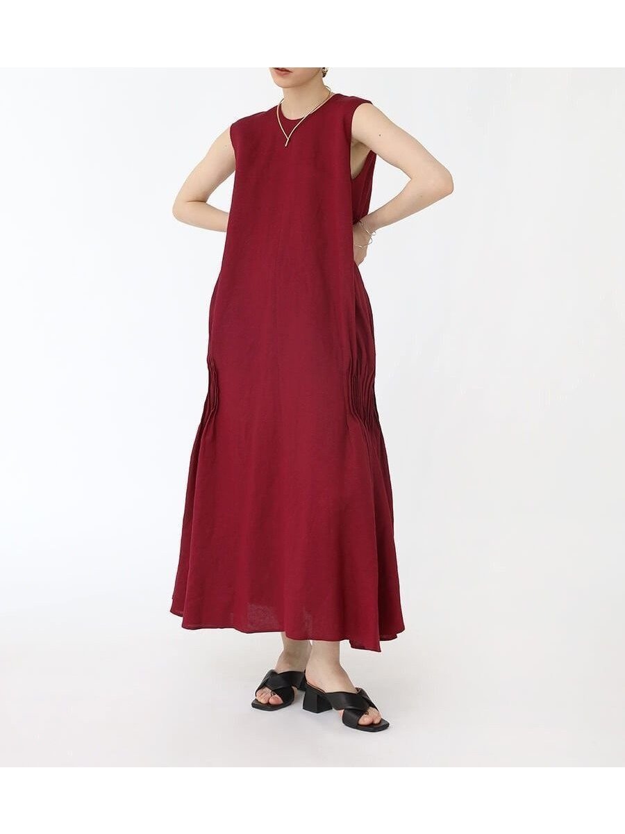 【ラシュッド/LASUD】のサイドピンタックロングワンピース インテリア・キッズ・メンズ・レディースファッション・服の通販 founy(ファニー) 　ファッション　Fashion　レディースファッション　WOMEN　ワンピース　Dress　アクセサリー　Accessories　ドレープ　Drape　ノースリーブ　No Sleeve　エレガント 上品　Elegant　夏　Summer　エンジ|ID: prp329100004515401 ipo3291000000031904734