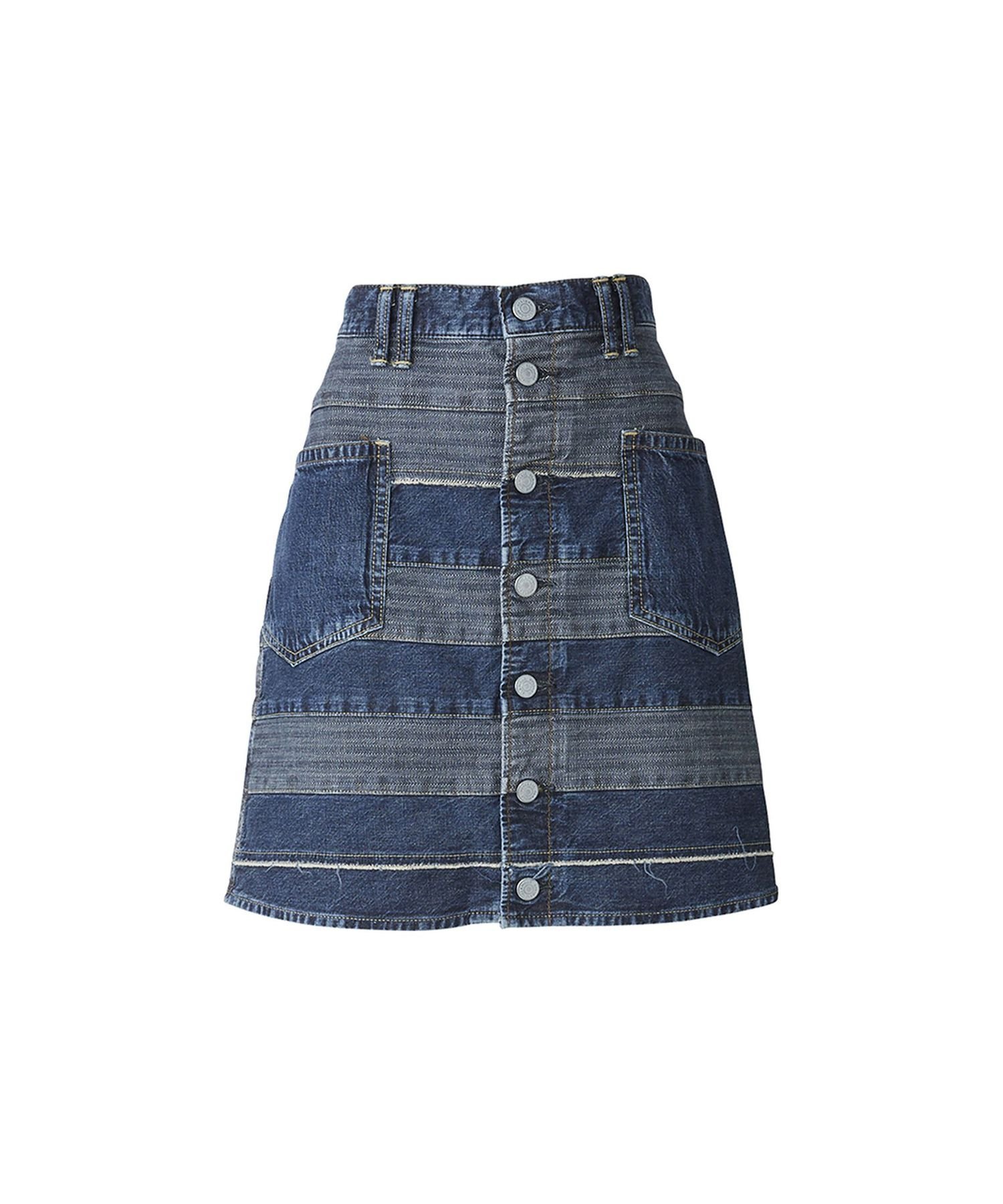 【ヒステリックグラマー/HYSTERIC GLAMOUR】のスクラッチAラインデニムミニスカート インテリア・キッズ・メンズ・レディースファッション・服の通販 founy(ファニー) 　ファッション　Fashion　レディースファッション　WOMEN　スカート　Skirt　ミニスカート　Mini Skirts　バッグ　Bag　デニム　Denim　パッチワーク　Patchwork　フレア　Flare　ヘリンボーン　Herringbone　ミニスカート　Mini Skirt　Lインディゴ|ID: prp329100004515514 ipo3291000000031905696