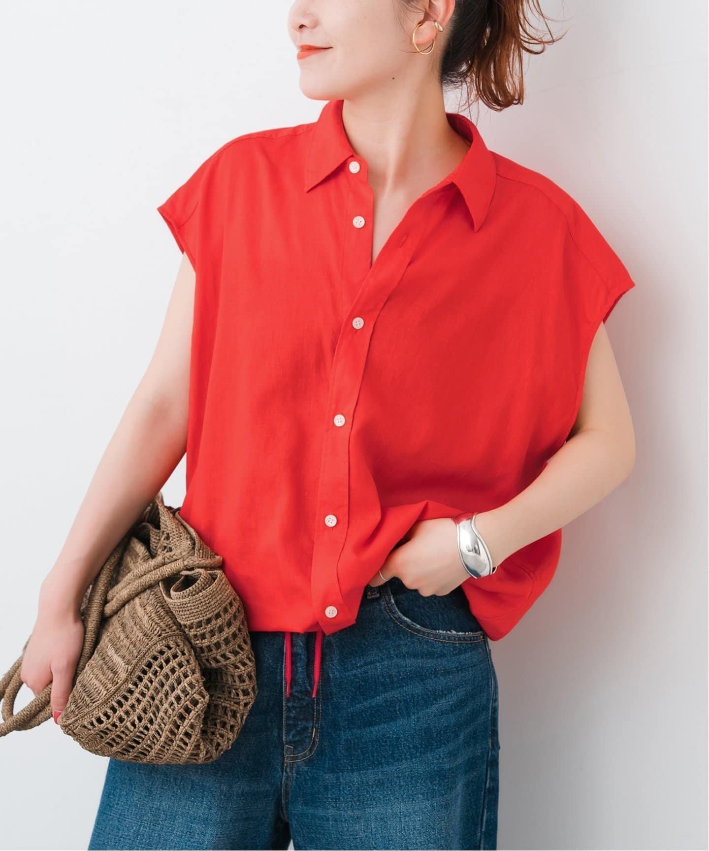 【スピック&スパン/Spick & Span】のリネンブレンドフレンチヘムギャザーシャツ インテリア・キッズ・メンズ・レディースファッション・服の通販 founy(ファニー) 　ファッション　Fashion　レディースファッション　Fashion for Women　トップス・カットソー　Cut & Sew Tops　シャツ・ブラウス・オフィスカジュアル　Elegant Blouses & Button-Ups　シアー　Sheer, See-Through　バランス　Balance, Style Balance　エレガント 上品　Elegant　レッド|ID: prp329100004515606 ipo3291000000032726005