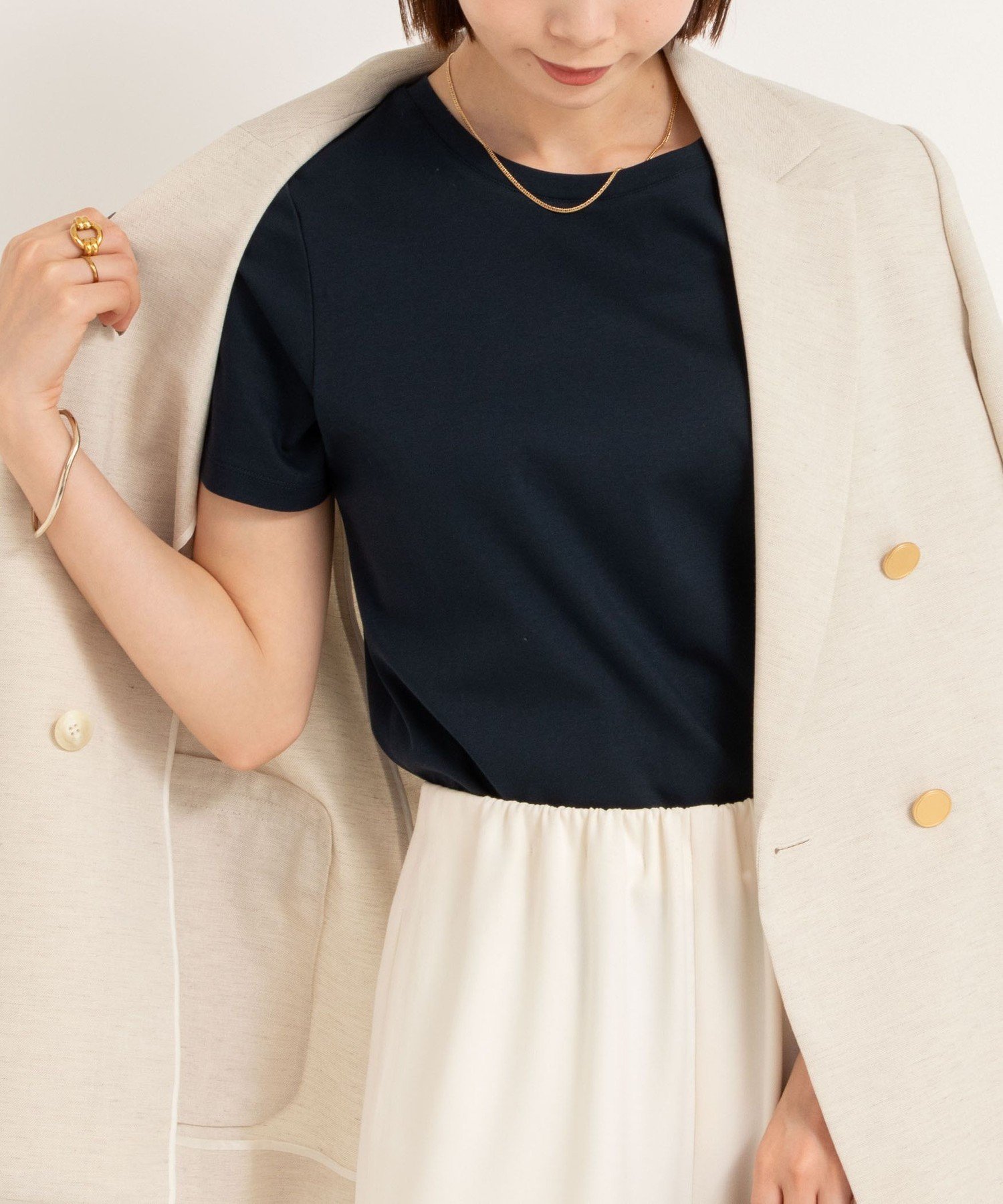 【ノーリーズ/NOLLEY'S】の高機能 LA+スムースTシャツ インテリア・キッズ・メンズ・レディースファッション・服の通販 founy(ファニー) 　ファッション　Fashion　レディースファッション　Fashion for Women　トップス・カットソー　Cut & Sew Tops　シャツ・ブラウス・オフィスカジュアル　Elegant Blouses & Button-Ups　ロングTシャツ・Tシャツ　Longline T-Shirts & Tees　カットソー　Cut and Sewn Top　コンパクト　Compact, Small Size　プレーン　Plain, Simple　ボトム　Bottoms, Lower Wear　おすすめ　Recommended / Our Picks　夏　Summer　2025年　2025　2025春夏・S/S　Spring/Summer 2025 SS25　ネイビー|ID: prp329100004515783 ipo3291000000032740329