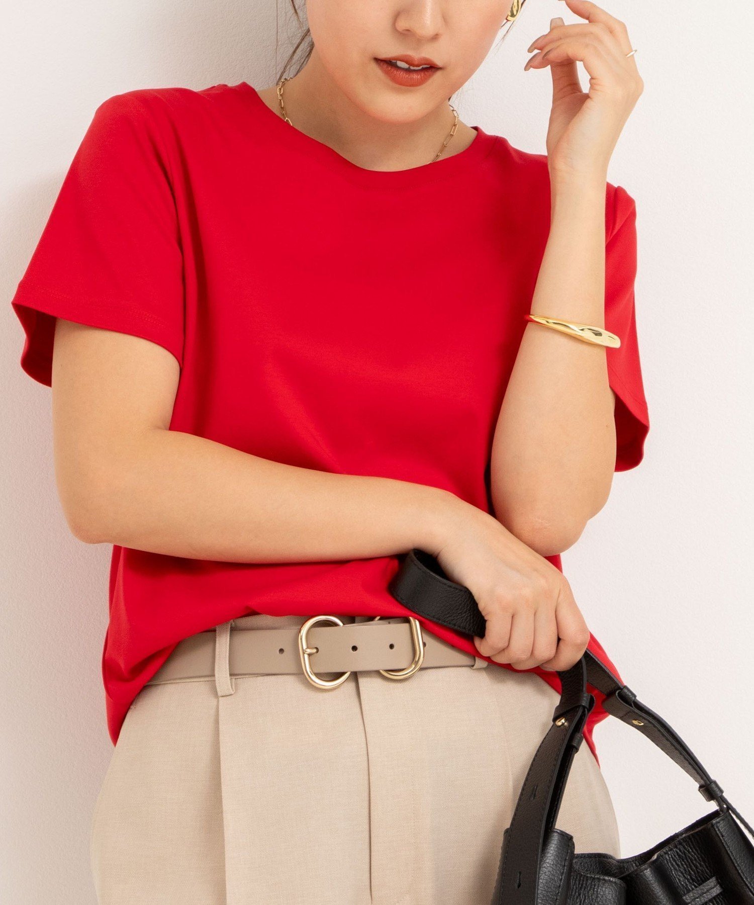 【ノーリーズ/NOLLEY'S】の高機能 LA+スムースTシャツ インテリア・キッズ・メンズ・レディースファッション・服の通販 founy(ファニー) 　ファッション　Fashion　レディースファッション　Fashion for Women　トップス・カットソー　Cut & Sew Tops　シャツ・ブラウス・オフィスカジュアル　Elegant Blouses & Button-Ups　ロングTシャツ・Tシャツ　Longline T-Shirts & Tees　カットソー　Cut and Sewn Top　コンパクト　Compact, Small Size　プレーン　Plain, Simple　ボトム　Bottoms, Lower Wear　おすすめ　Recommended / Our Picks　夏　Summer　2025年　2025　2025春夏・S/S　Spring/Summer 2025 SS25　レッド|ID: prp329100004515783 ipo3291000000032740334