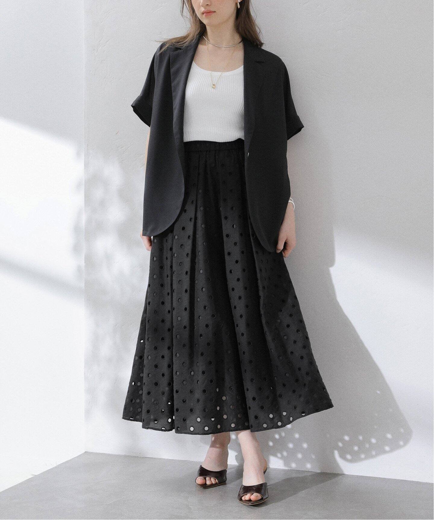 【ラ トータリテ/La TOTALITE】の【洗える】カットワークドットスカート インテリア・キッズ・メンズ・レディースファッション・服の通販 founy(ファニー) 　ファッション　Fashion　レディースファッション　Ladies' Fashion Online　スカート　Skirt　2025年　2025　2025春夏・S/S　Ss,Spring/Summer,2025　おすすめ　Recommend　デスク　Desk　ワーク　Work　洗える　Washable　秋　Autumn/Fall　ブラック|ID: prp329100004515791 ipo3291000000032517773