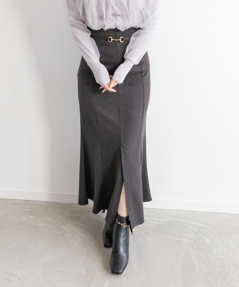 【ランダ/RANDA】のビット付きマーメイドスカート インテリア・キッズ・メンズ・レディースファッション・服の通販 founy(ファニー) 　ファッション　Fashion　レディースファッション　WOMEN　スカート　Skirt　おすすめ　Recommend　クラシカル　Classical　スリット　Slit　フロント　Front　マーメイド　Mermaid　GRAY|ID: prp329100004515818 ipo3291000000031910596