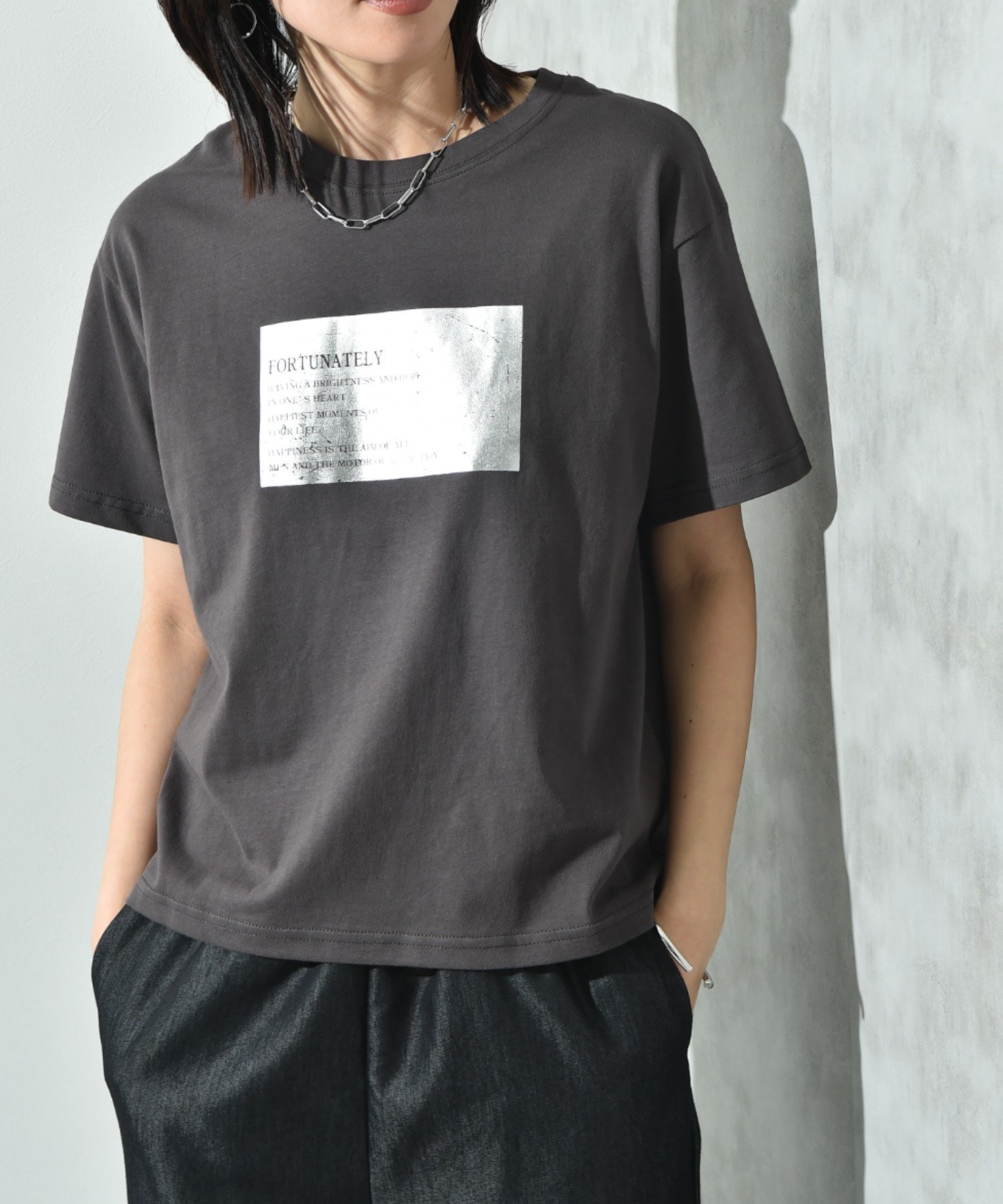 【インタープラネット/INTERPLANET】の箔プリントロゴT インテリア・キッズ・メンズ・レディースファッション・服の通販 founy(ファニー) 　ファッション　Fashion　レディースファッション　WOMEN　アクセサリー　Accessories　シンプル　Simple　プリント　Print　ベーシック　Basic　ワンポイント　One Point　今季　This Season　チャコールグレー|ID: prp329100004515894 ipo3291000000031997120