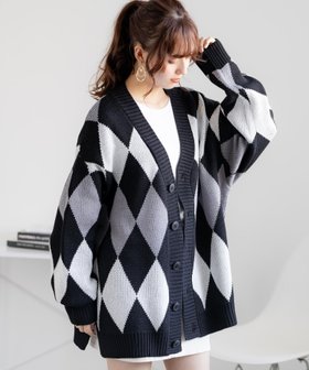 【ロッキーモンロー/Rocky Monroe】のオーバーサイズ 総柄Vネックニットカーディガン 人気、トレンドファッション・服の通販 founy(ファニー) ファッション Fashion レディースファッション WOMEN トップス・カットソー Tops/Tshirt ニット Knit Tops カーディガン Cardigans Vネック V-Neck おすすめ Recommend チェック Check ブロッキング Blocking リラックス Relax |ID:prp329100004515942