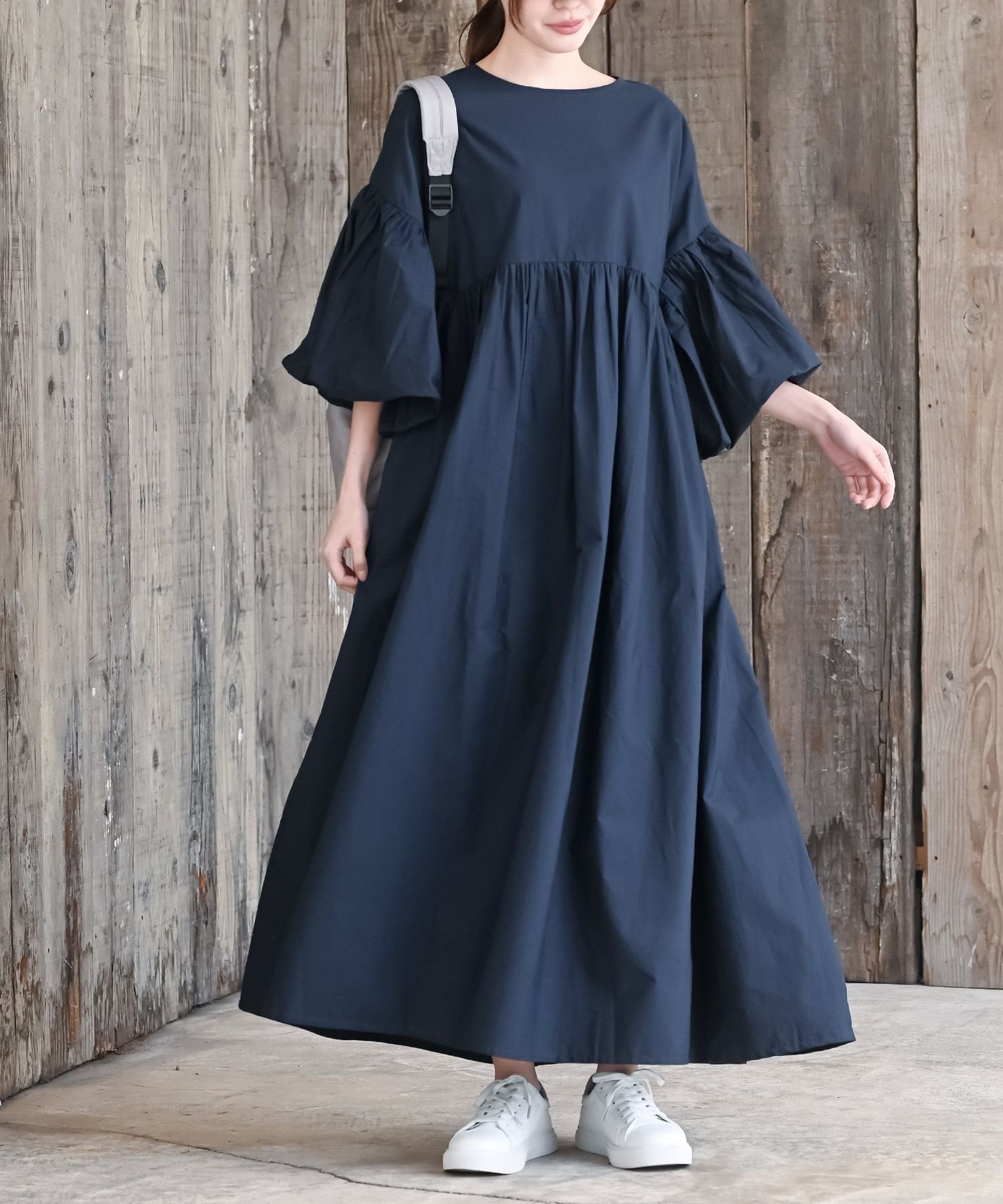 【アールピーエス/rps】のバルーンスリーブワンピース インテリア・キッズ・メンズ・レディースファッション・服の通販 founy(ファニー) 　ファッション　Fashion　レディースファッション　WOMEN　ワンピース　Dress　ギャザー　Gather　リゾート　Resort　再入荷　Restock/Back In Stock/Re Arrival　ネイビー|ID: prp329100004516488 ipo3291000000031965496