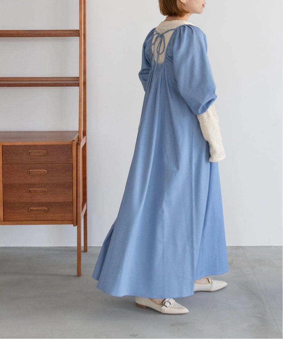 【ランダ/RANDA】のデニム風フレアワンピース インテリア・キッズ・メンズ・レディースファッション・服の通販 founy(ファニー) 　ファッション　Fashion　レディースファッション　WOMEN　ワンピース　Dress　2023年　2023　2023春夏・S/S　Ss,Spring/Summer,2023　デニム　Denim　フェミニン　Feminine　フレア　Flare　ヘリンボーン　Herringbone　BLUE|ID: prp329100004516541 ipo3291000000031918055