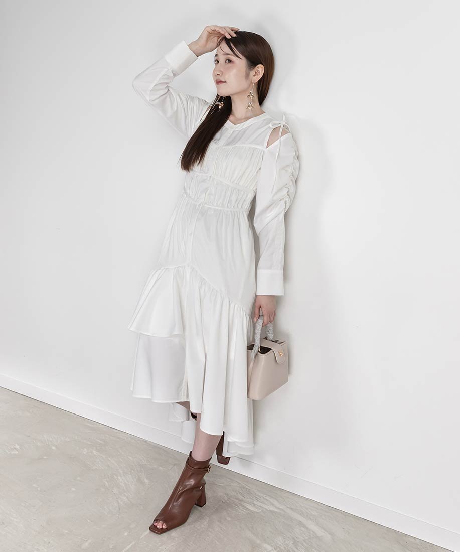 【ランダ/RANDA】の2WAYショルダーフィッシュテールシャツワンピース インテリア・キッズ・メンズ・レディースファッション・服の通販 founy(ファニー) 　ファッション　Fashion　レディースファッション　Fashion for Women　ワンピース　Dresses　シャツワンピース / 1枚で着映えコーデ　Shirt Dresses　おすすめ　Recommended / Our Picks　シューズ　Shoes, Footwear　ショルダー　Shoulder, Shoulder Strap　ストライプ　Stripe, Striped Pattern　デニム　Denim, Jeans Material　ビスチェ　Bustier, Corset Top　フェミニン　Feminine, Girly　ペチコート　Petticoat, Underskirt　定番　Standard, Basic Item　WHITE|ID: prp329100004516586 ipo3291000000033585812
