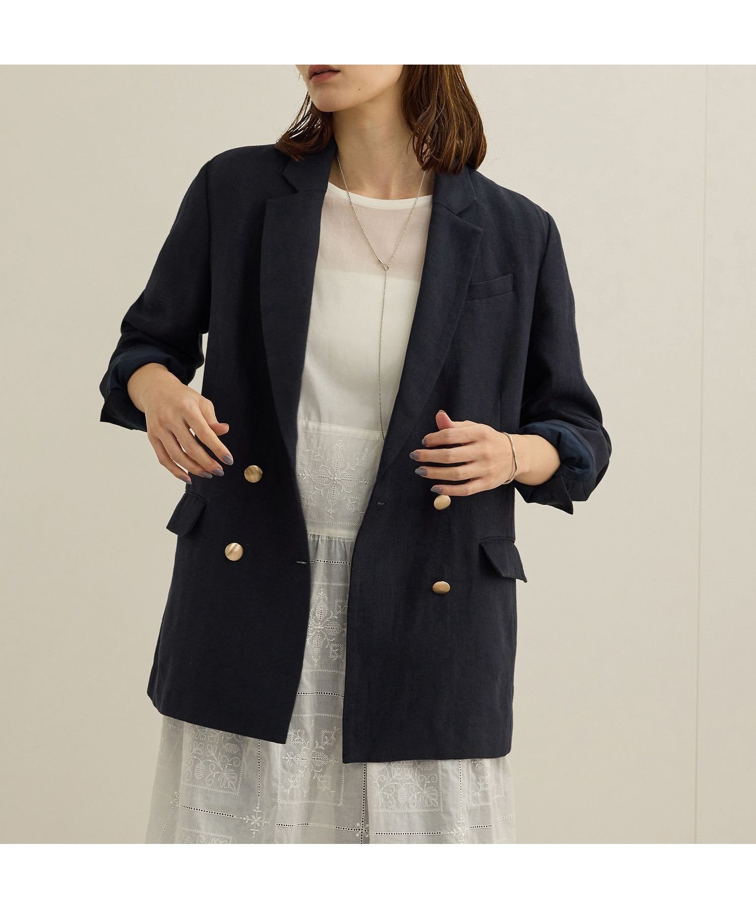 【ロペ/ROPE'】の尾州リネンダブルブレストジャケット 人気、トレンドファッション・服の通販 founy(ファニー) 　ファッション　Fashion　レディースファッション　WOMEN　アウター　Coat Outerwear　ジャケット　Jackets　おすすめ　Recommend　シンプル　Simple　ジャケット　Jacket　ベーシック　Basic　ボックス　Box　ポケット　Pocket　メタル　Metal　リネン　Linen　リラックス　Relax　夏　Summer　春　Spring　S/S・春夏　Ss・Spring/Summer　 other-1|ID: prp329100004516636 ipo3291000000031918664