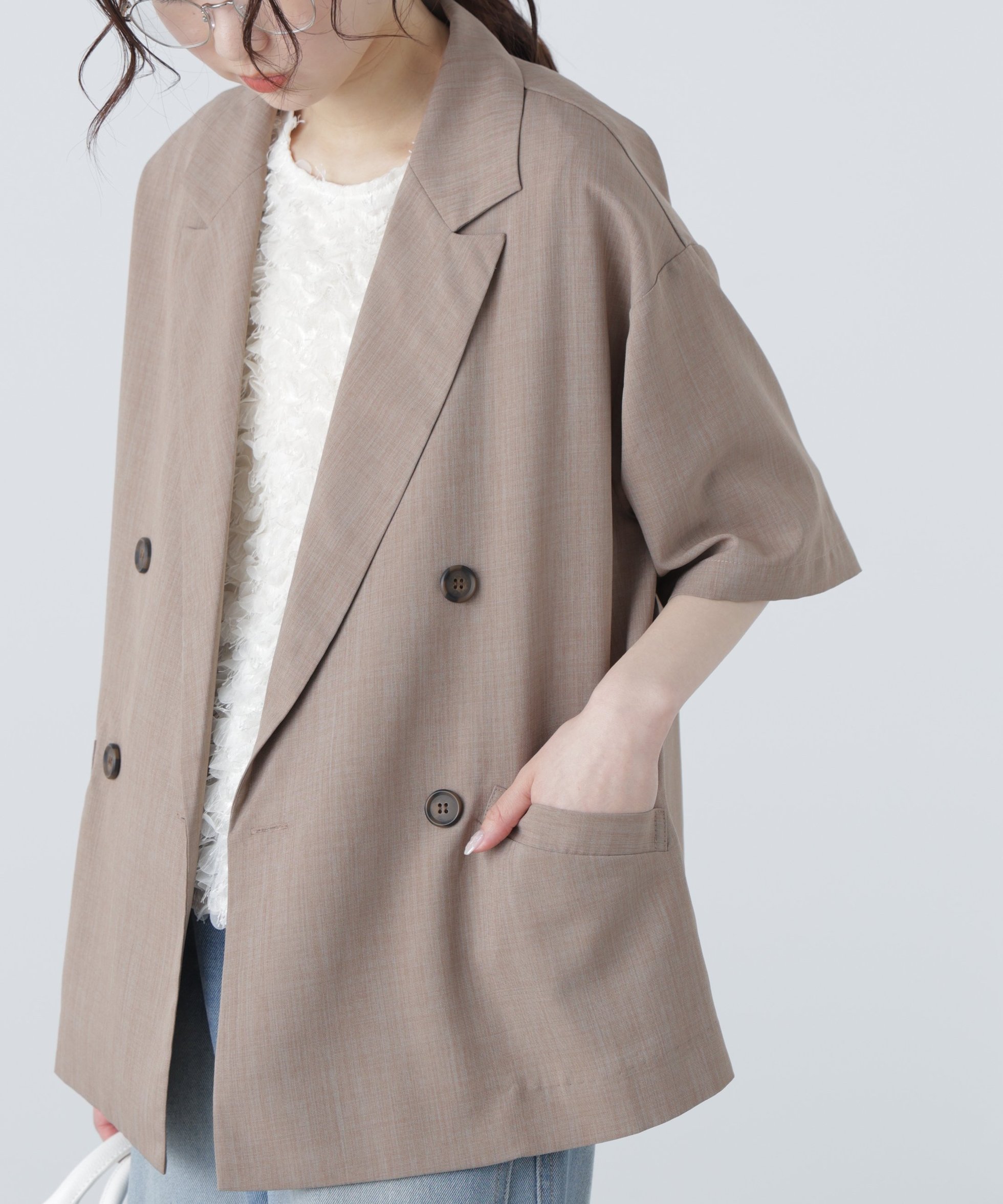 【フリーズマート/FREE'S MART】の半袖オーバーサイズジャケット インテリア・キッズ・メンズ・レディースファッション・服の通販 founy(ファニー) 　ファッション　Fashion　レディースファッション　WOMEN　アウター　Coat Outerwear　ジャケット　Jackets　おすすめ　Recommend　キャミワンピース　Cami Dress　シンプル　Simple　ティアードスカート　Tiered Skirt　デニム　Denim　プリント　Print　半袖　Short Sleeve　夏　Summer　ブラウン系|ID: prp329100004516640 ipo3291000000031918694