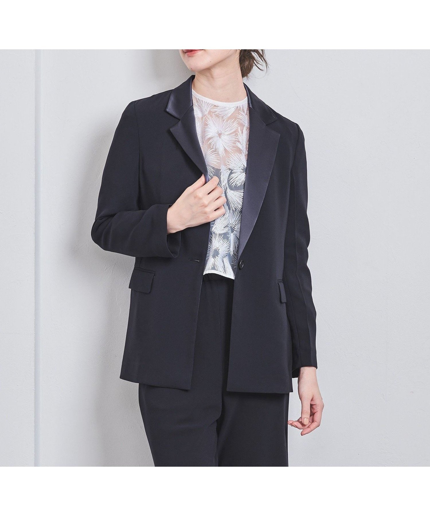 【その他のブランド/Other】のテーラード ジャケット インテリア・キッズ・メンズ・レディースファッション・服の通販 founy(ファニー) 　ファッション　Fashion　レディースファッション　WOMEN　アウター　Coat Outerwear　ジャケット　Jackets　テーラードジャケット　Tailored Jackets　おすすめ　Recommend　サテン　Satin　ジャケット　Jacket　セットアップ　Set Up　テーラード　Tailored　フィット　Fit　ベスト　Vest　ボックス　Box　ポケット　Pocket　レース　Race　NAVY|ID: prp329100004516676 ipo3291000000031918920