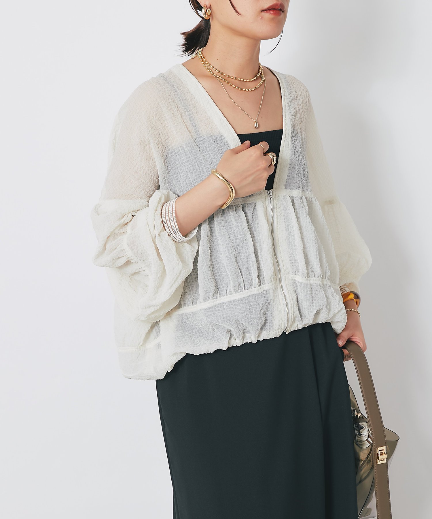 【アンディコール/un dix cors】のシアーシャーリングブルゾン インテリア・キッズ・メンズ・レディースファッション・服の通販 founy(ファニー) 　ファッション　Fashion　レディースファッション　WOMEN　アウター　Coat Outerwear　ブルゾン　Blouson/Jackets　インナー　Inner　ウェーブ　Wave　春　Spring　カットソー　Cut And Sew　コンパクト　Compact　軽量　Lightweight　シアー　Sheer　ストレート　Straight　スリーブ　Sleeve　タンク　Tank　デニム　Denim　ブルゾン　Blouson　ポケット　Pocket　羽織　Haori　ロング　Long　おすすめ　Recommend　アイボリー|ID: prp329100004516719 ipo3291000000031919253