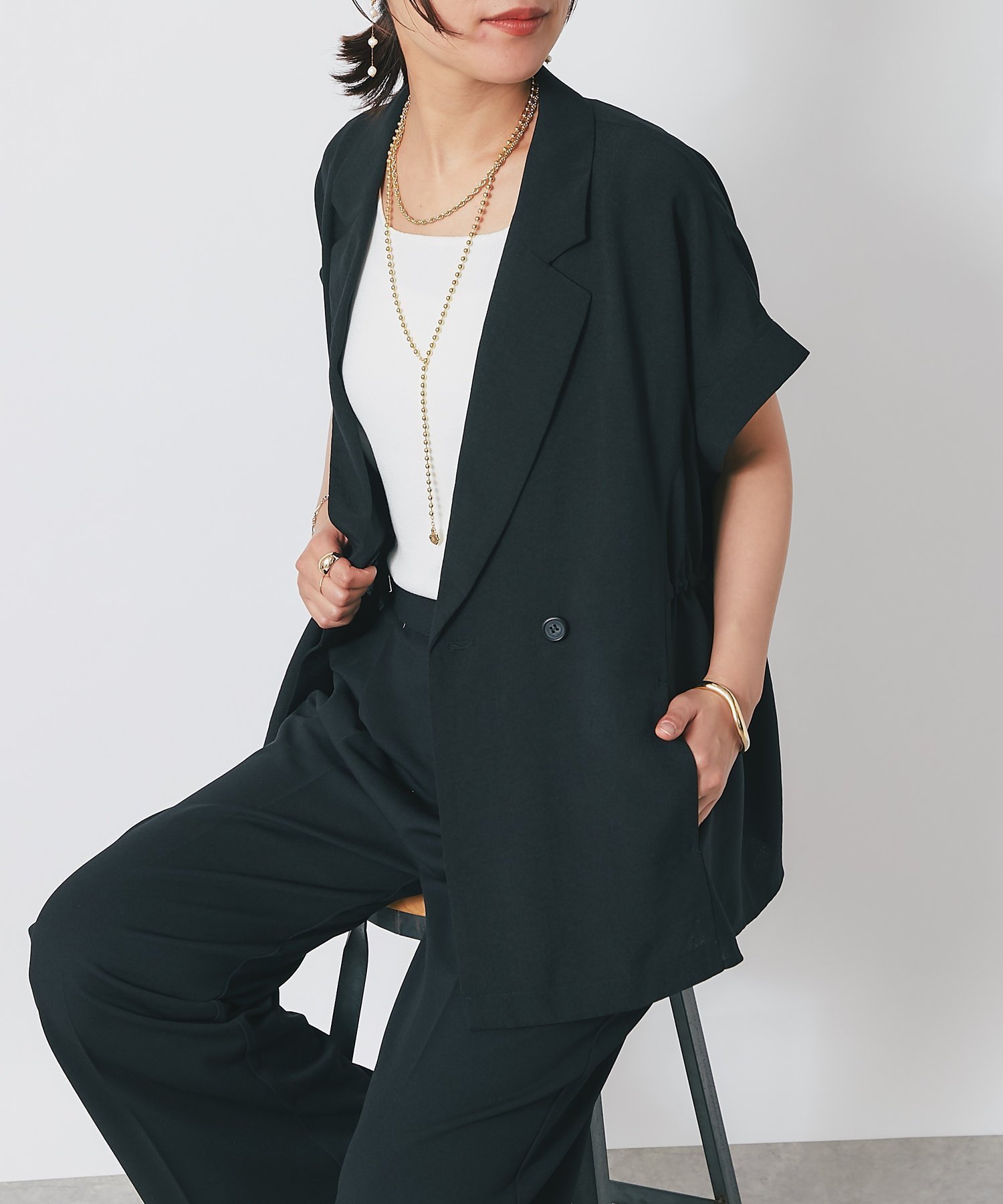 【アンディコール/un dix cors】のリネンライクドロストジレ インテリア・キッズ・メンズ・レディースファッション・服の通販 founy(ファニー) 　ファッション　Fashion　レディースファッション　WOMEN　アウター　Coat Outerwear　トップス・カットソー　Tops/Tshirt　ベスト/ジレ　Gilets/Vests　ウェーブ　Wave　春　Spring　シンプル　Simple　ストレート　Straight　デニム　Denim　トレンド　Trend　ベーシック　Basic　ボトム　Bottom　ポケット　Pocket　ワイド　Wide　おすすめ　Recommend　エレガント 上品　Elegant　ブラック|ID: prp329100004516721 ipo3291000000031919272