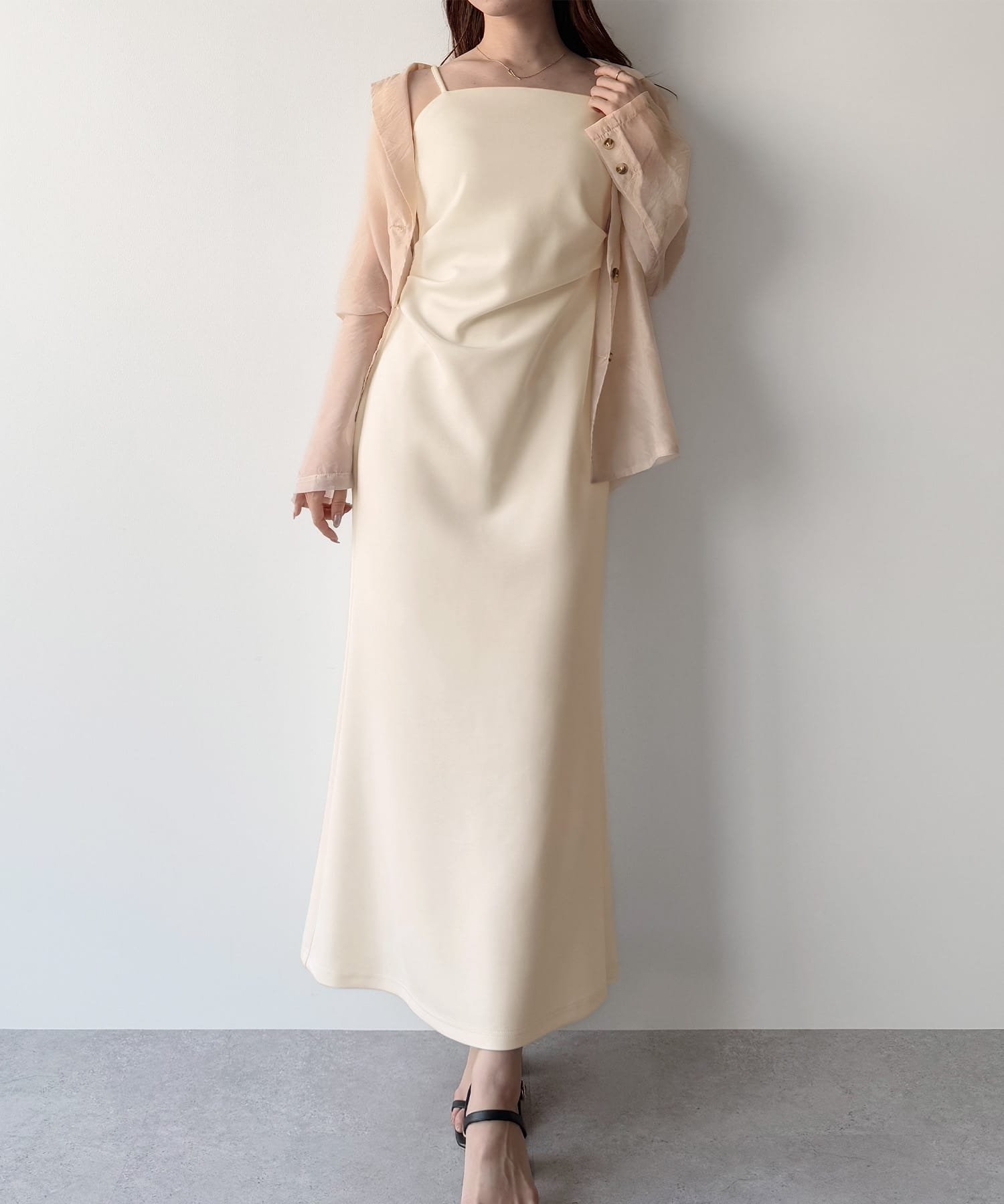 【ジュノア/JUNOAH】のmipiarl ドレープマーメイドキャミワンピース【一部ペチスカートSET】 インテリア・キッズ・メンズ・レディースファッション・服の通販 founy(ファニー) 　ファッション　Fashion　レディースファッション　WOMEN　スカート　Skirt　アイボリー|ID: prp329100004516741 ipo3291000000031919490