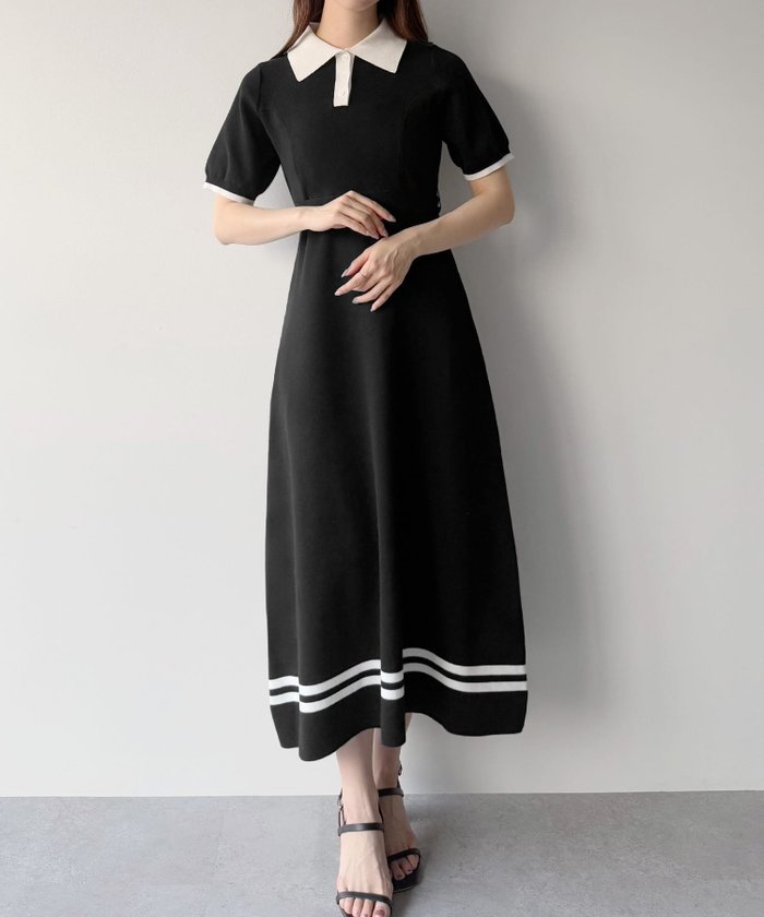 【ジュノア/JUNOAH】のmipiarl リボン付きポロニットセミフレアワンピース【一部ペチスカートセット】 インテリア・キッズ・メンズ・レディースファッション・服の通販 founy(ファニー) https://founy.com/ ファッション Fashion レディースファッション WOMEN スカート Skirt リボン Ribbon |ID: prp329100004516743 ipo3291000000031919498