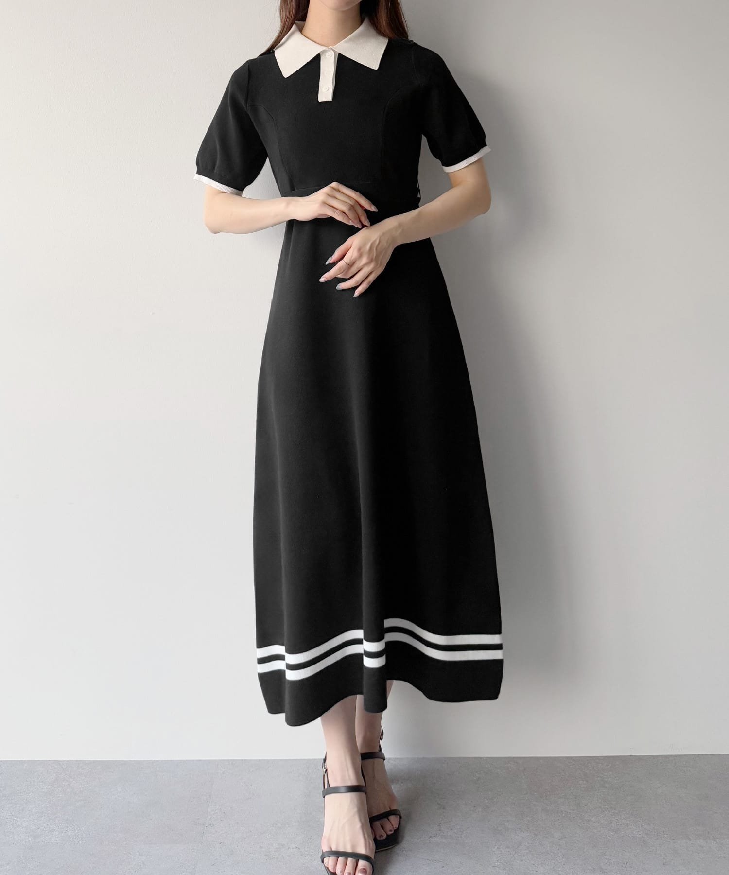 【ジュノア/JUNOAH】のmipiarl リボン付きポロニットセミフレアワンピース【一部ペチスカートセット】 人気、トレンドファッション・服の通販 founy(ファニー) 　ファッション　Fashion　レディースファッション　WOMEN　スカート　Skirt　リボン　Ribbon　 other-1|ID: prp329100004516743 ipo3291000000031919498
