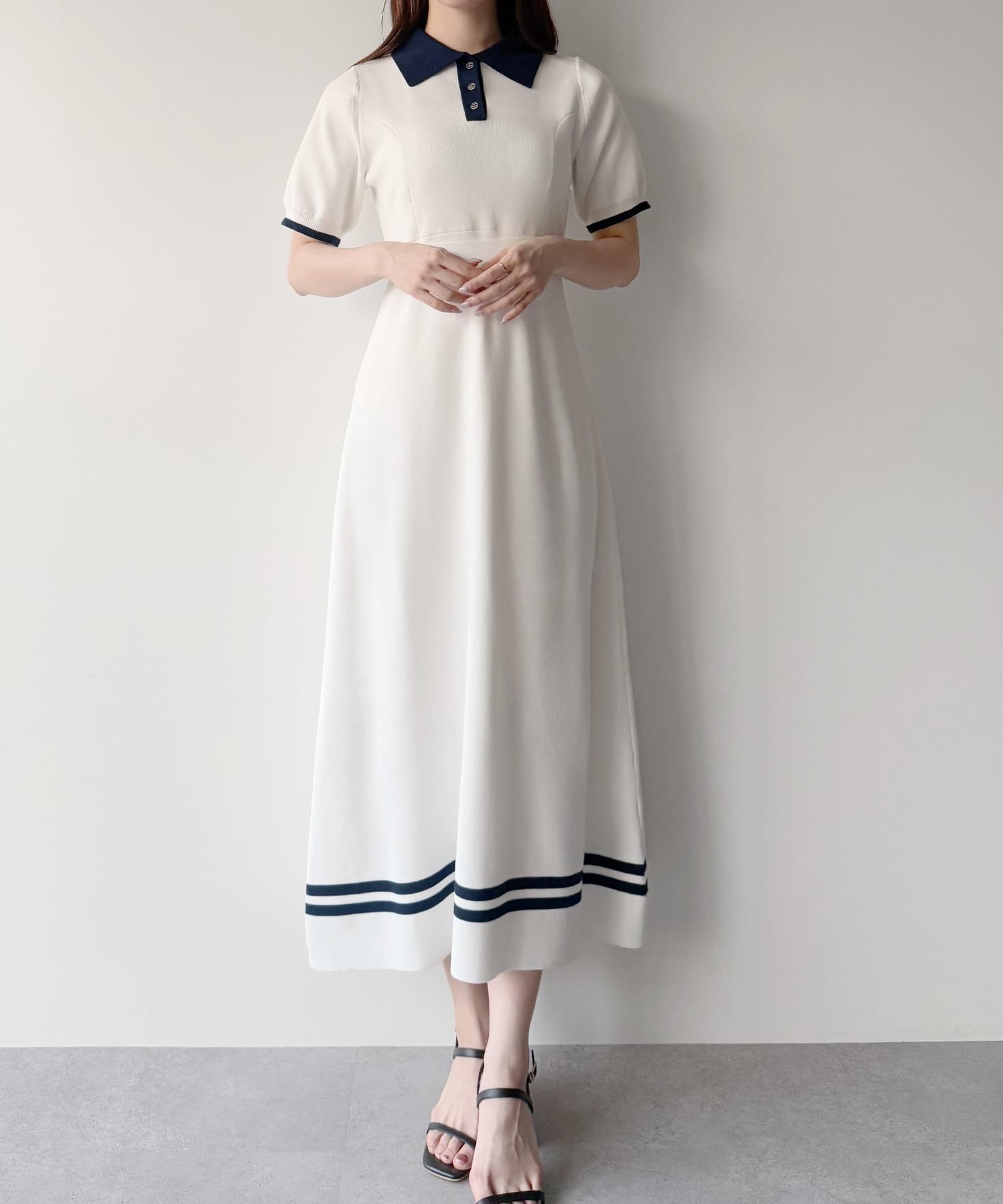 【ジュノア/JUNOAH】のmipiarl リボン付きポロニットセミフレアワンピース【一部ペチスカートセット】 インテリア・キッズ・メンズ・レディースファッション・服の通販 founy(ファニー) 　ファッション　Fashion　レディースファッション　WOMEN　スカート　Skirt　リボン　Ribbon　ホワイト|ID: prp329100004516743 ipo3291000000031919507