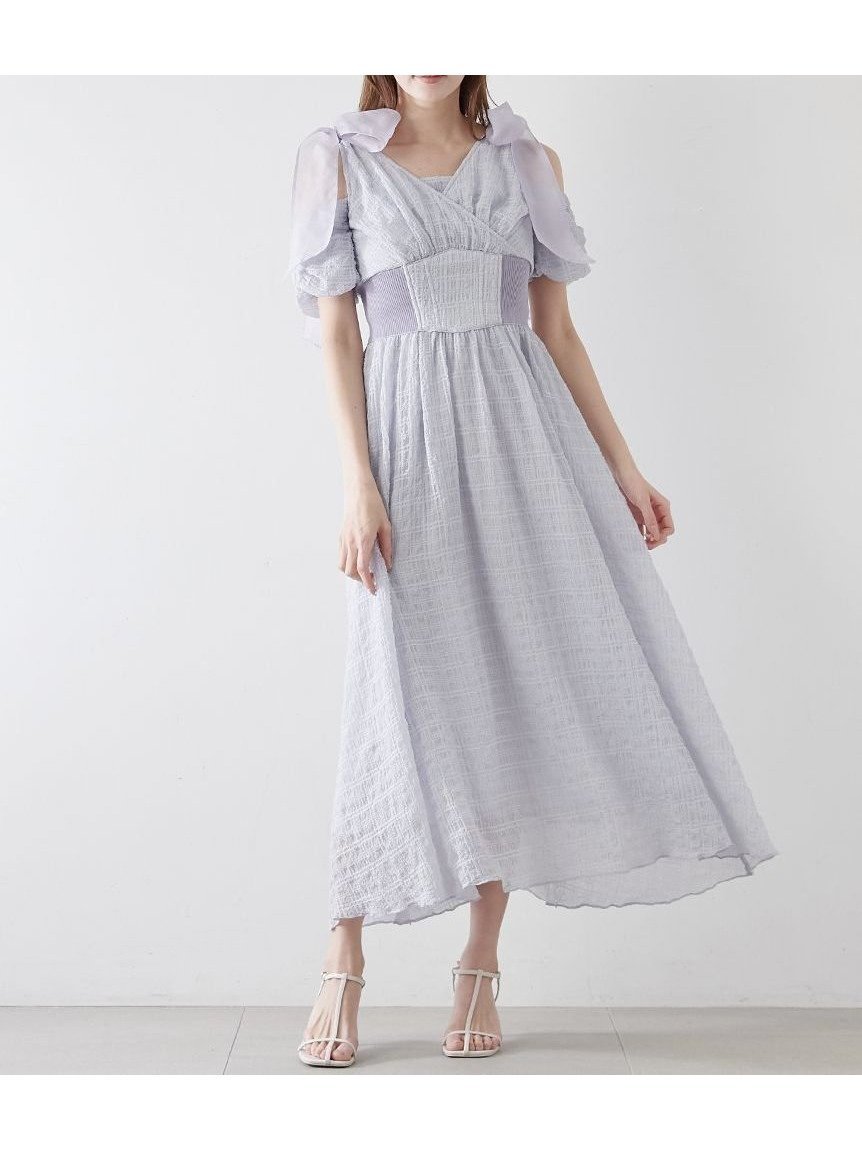 【スナイデル/SNIDEL】のショルダーリボンワンピース インテリア・キッズ・メンズ・レディースファッション・服の通販 founy(ファニー) 　ファッション　Fashion　レディースファッション　WOMEN　ワンピース　Dress　ウェーブ　Wave　コルセット　Corset　シフォン　Chiffon　ショルダー　Shoulder　スペシャル　Special　チェック　Check　フィット　Fit　フラワー　Flower　リブニット　Rib Knit　リボン　Ribbon　ロング　Long　おすすめ　Recommend　LAV[071]|ID: prp329100004516745 ipo3291000000031919529