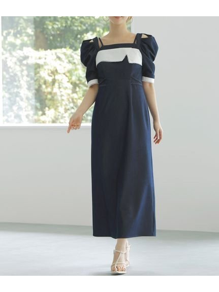 【スナイデル/SNIDEL】のバイカラーバリエワンピース インテリア・キッズ・メンズ・レディースファッション・服の通販 founy(ファニー) 　ファッション　Fashion　レディースファッション　WOMEN　ワンピース　Dress　ウェーブ　Wave　オフショルダー　Off Shoulder　キャミワンピース　Cami Dress　今季　This Season　シャーリング　Shirring　ストレッチ　Stretch　ストレート　Straight　スーツ　Suit　デコルテ　Decolletage　デニム　Denim　トレンド　Trend　ドッキング　Docking　フィット　Fit　ミックス　Mix　リボン　Ribbon　レース　Race　ロマンティック　Romantic　ワンポイント　One Point　おすすめ　Recommend　DBLU[087]|ID: prp329100004516747 ipo3291000000031919552