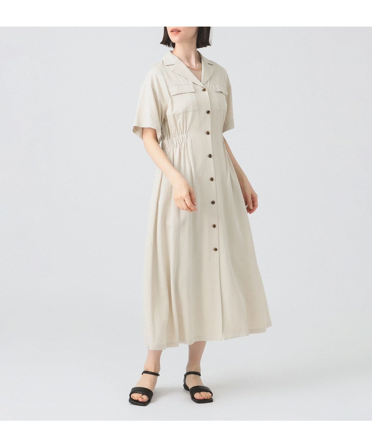 【ビームス ウイメン/BEAMS】のオープンカラー シャツワンピース インテリア・キッズ・メンズ・レディースファッション・服の通販 founy(ファニー) 　ファッション　Fashion　レディースファッション　WOMEN　ワンピース　Dress　シャツワンピース　Shirt Dresses　サンダル　Sandals　スタイリッシュ　Stylish　スニーカー　Sneakers　トレンド　Trend　フィット　Fit　ペチコート　Petticoat　リネン　Linen　夏　Summer　エレガント 上品　Elegant　IVORY|ID: prp329100004516756 ipo3291000000031919661