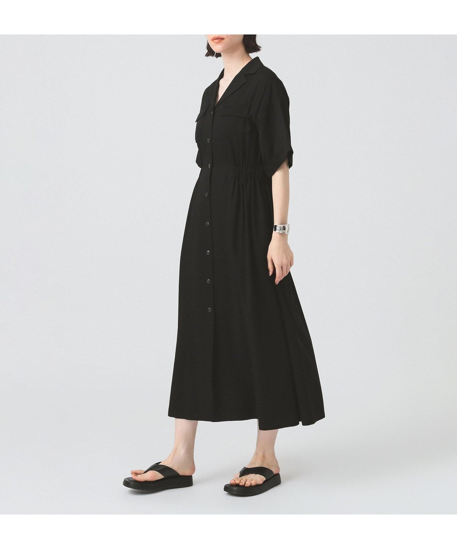 【ビームス ウイメン/BEAMS】のオープンカラー シャツワンピース インテリア・キッズ・メンズ・レディースファッション・服の通販 founy(ファニー) 　ファッション　Fashion　レディースファッション　WOMEN　ワンピース　Dress　シャツワンピース　Shirt Dresses　サンダル　Sandals　スタイリッシュ　Stylish　スニーカー　Sneakers　トレンド　Trend　フィット　Fit　ペチコート　Petticoat　リネン　Linen　夏　Summer　エレガント 上品　Elegant　BLACK|ID: prp329100004516756 ipo3291000000031919662