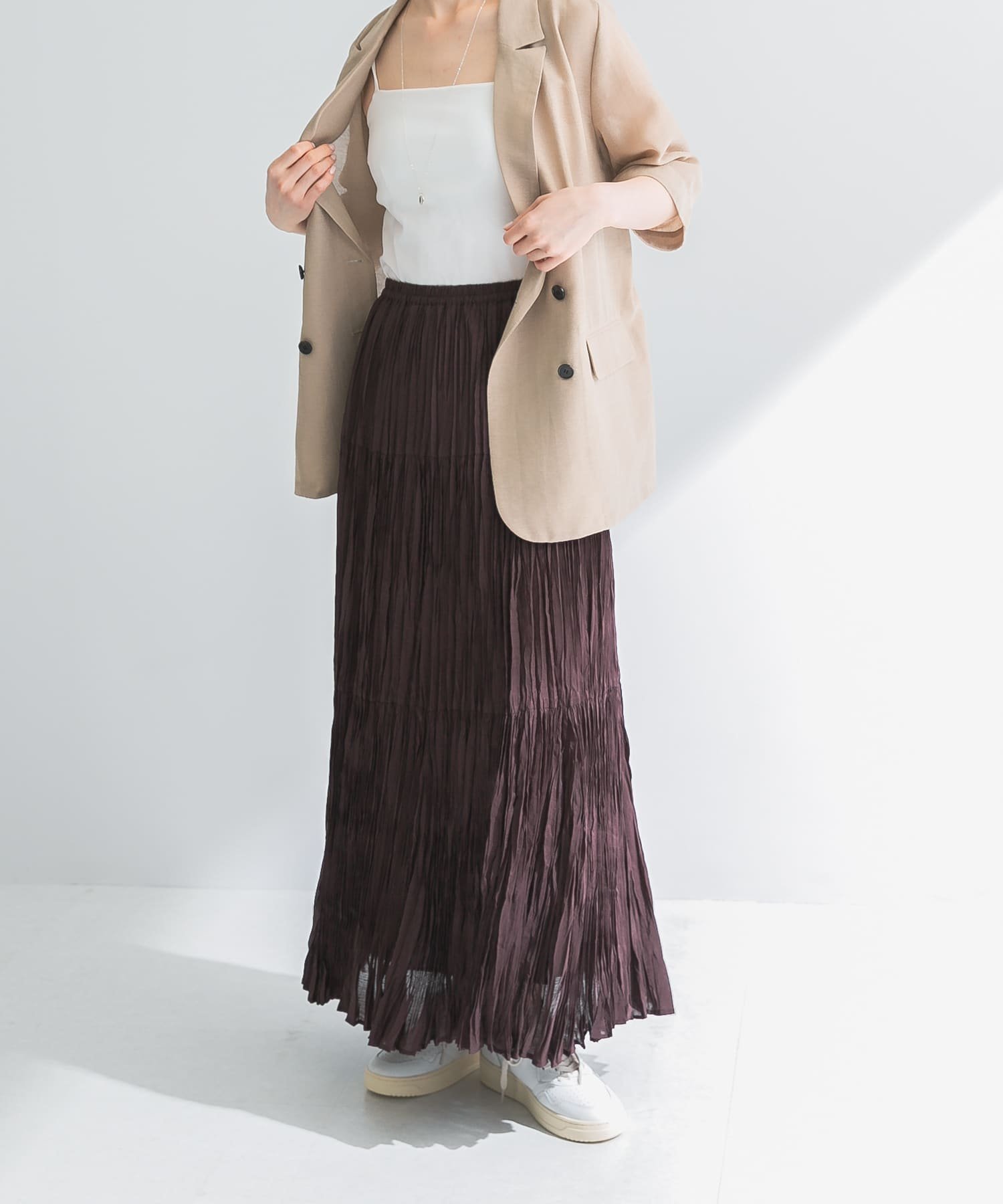 【アーバンリサーチ/URBAN RESEARCH】のワッシャープリーツイージースカート インテリア・キッズ・メンズ・レディースファッション・服の通販 founy(ファニー) 　ファッション　Fashion　レディースファッション　WOMEN　スカート　Skirt　2025年　2025　2025春夏・S/S　Ss,Spring/Summer,2025　おすすめ　Recommend　カットソー　Cut And Sew　シルク　Silk　シンプル　Simple　ジャケット　Jacket　プリーツ　Pleats　ベスト　Vest　夏　Summer　春　Spring　S/S・春夏　Ss・Spring/Summer　透かし　Watermark　BROWN|ID: prp329100004516898 ipo3291000000031922037