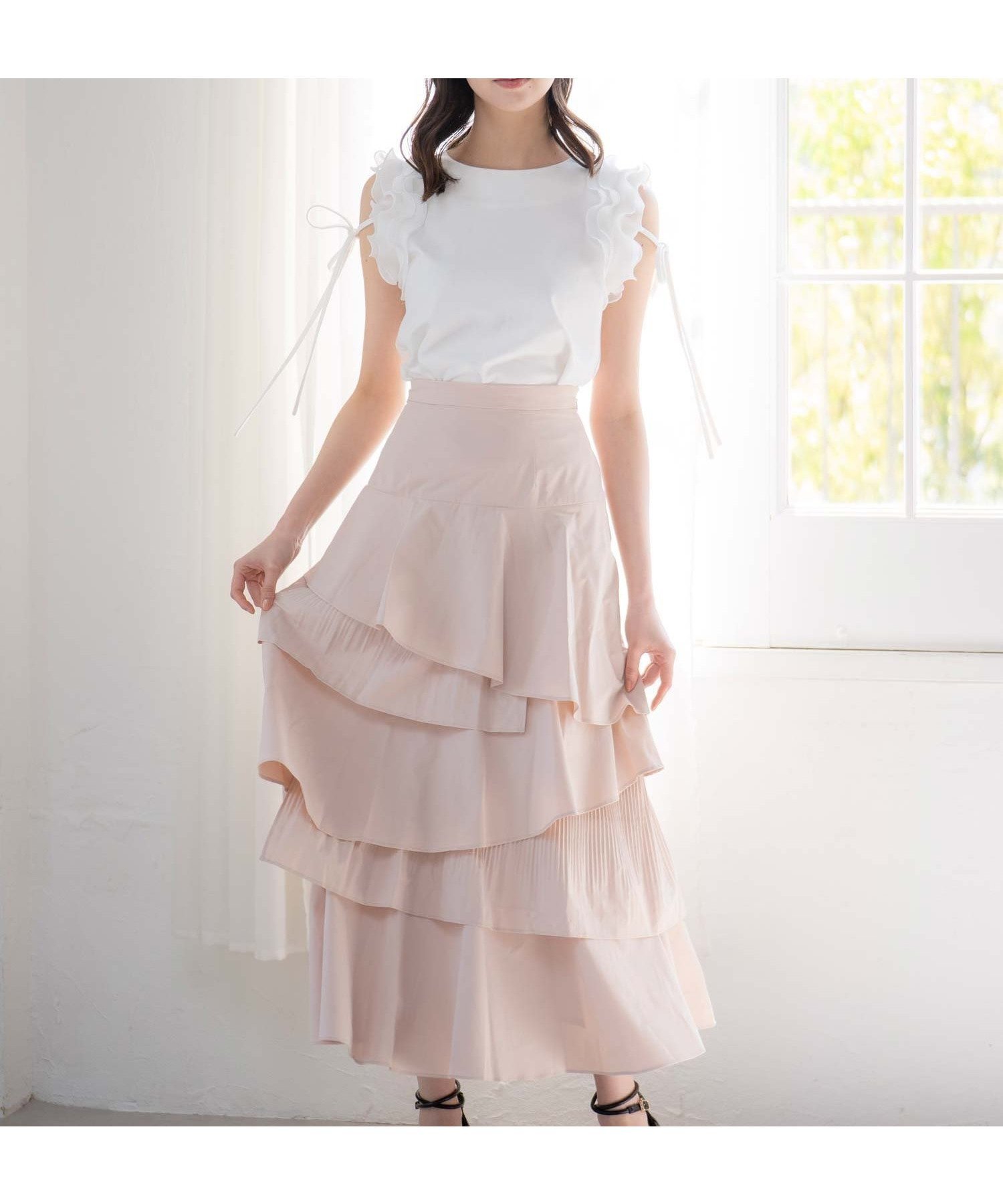 【ノエラ/Noela】のティアードフリルスカート インテリア・キッズ・メンズ・レディースファッション・服の通販 founy(ファニー) 　ファッション　Fashion　レディースファッション　Fashion for Women　スカート　Skirts　タイプライター　Typewriter Fabric, Crisp Cotton　ダウン　Down, Puffer　ティアード　Tiered, Tiered Style　ティアードスカート　Tiered Skirt, Flounced Skirt　プリーツ　Pleats, Pleated　ポケット　Pocket, Pocket Detail　ベージュ|ID: prp329100004516994 ipo3291000000032724543