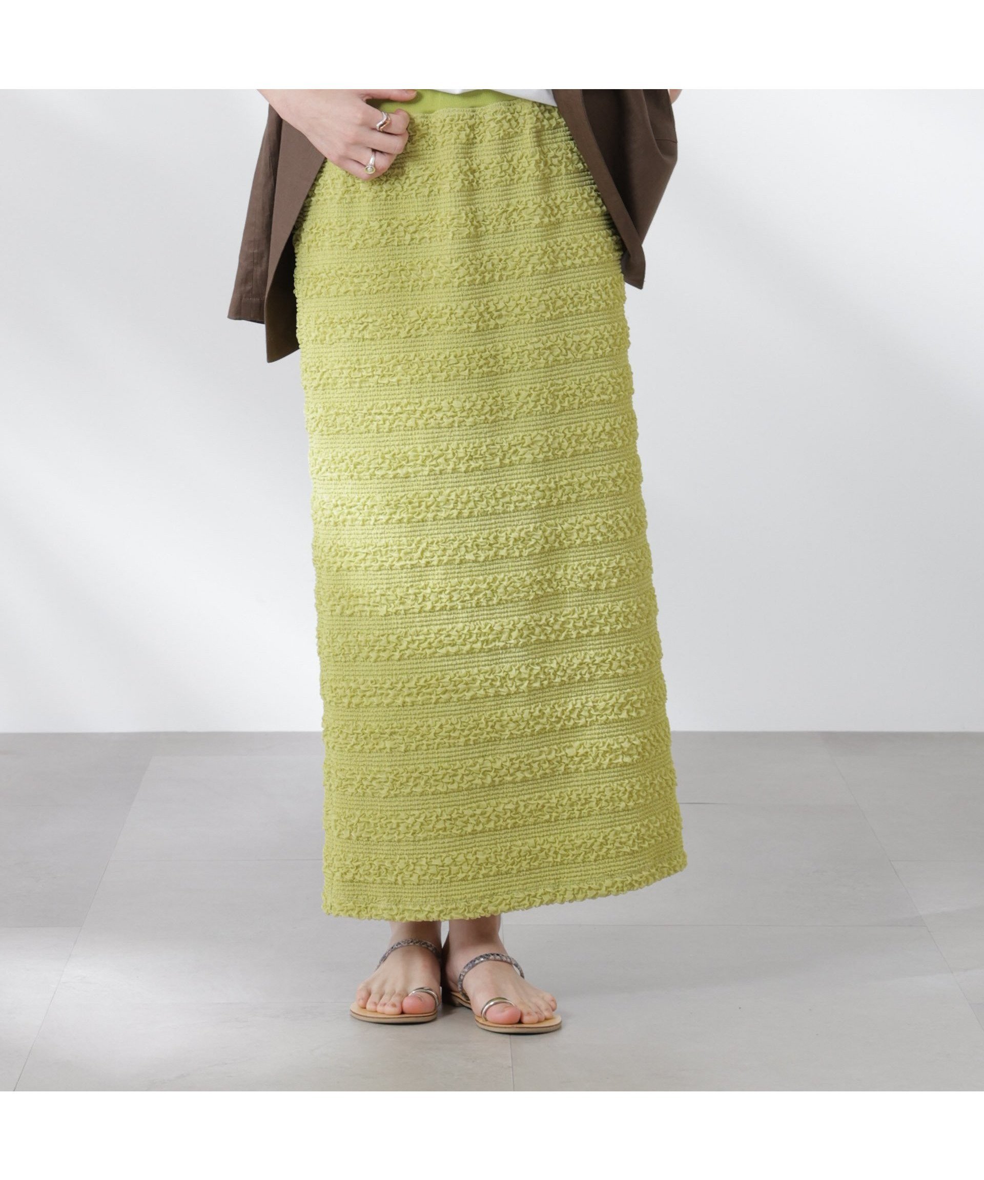 【ナノ ユニバース/nano universe】のフクレボーダースカート インテリア・キッズ・メンズ・レディースファッション・服の通販 founy(ファニー) 　ファッション　Fashion　レディースファッション　WOMEN　スカート　Skirt　ウォッシャブル　Washable　カットソー　Cut And Sew　シンプル　Simple　スリット　Slit　ビッグ　Big　ベーシック　Basic　ボーダー　Border　おすすめ　Recommend　夏　Summer　2025年　2025　2025春夏・S/S　Ss,Spring/Summer,2025　ライムグリーン1|ID: prp329100004517000 ipo3291000000031923272