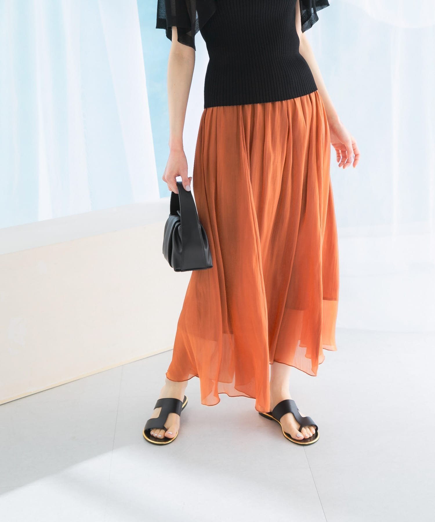 【アーバンリサーチ ロッソ/URBAN RESEARCH ROSSO】のグロッシーギャザーフレアスカート インテリア・キッズ・メンズ・レディースファッション・服の通販 founy(ファニー) 　ファッション　Fashion　レディースファッション　Fashion for Women　スカート　Skirts　Aライン・フレアスカート　A-Line & Flared Skirts　2025年　2025　2025春夏・S/S　Spring/Summer 2025 SS25　ギャザー　Gathered, Ruffled　シンプル　Simple, Minimal　夏　Summer　S/S・春夏　SS, Spring/Summer, Warm Season　ORANGE|ID: prp329100004517048 ipo3291000000033174950