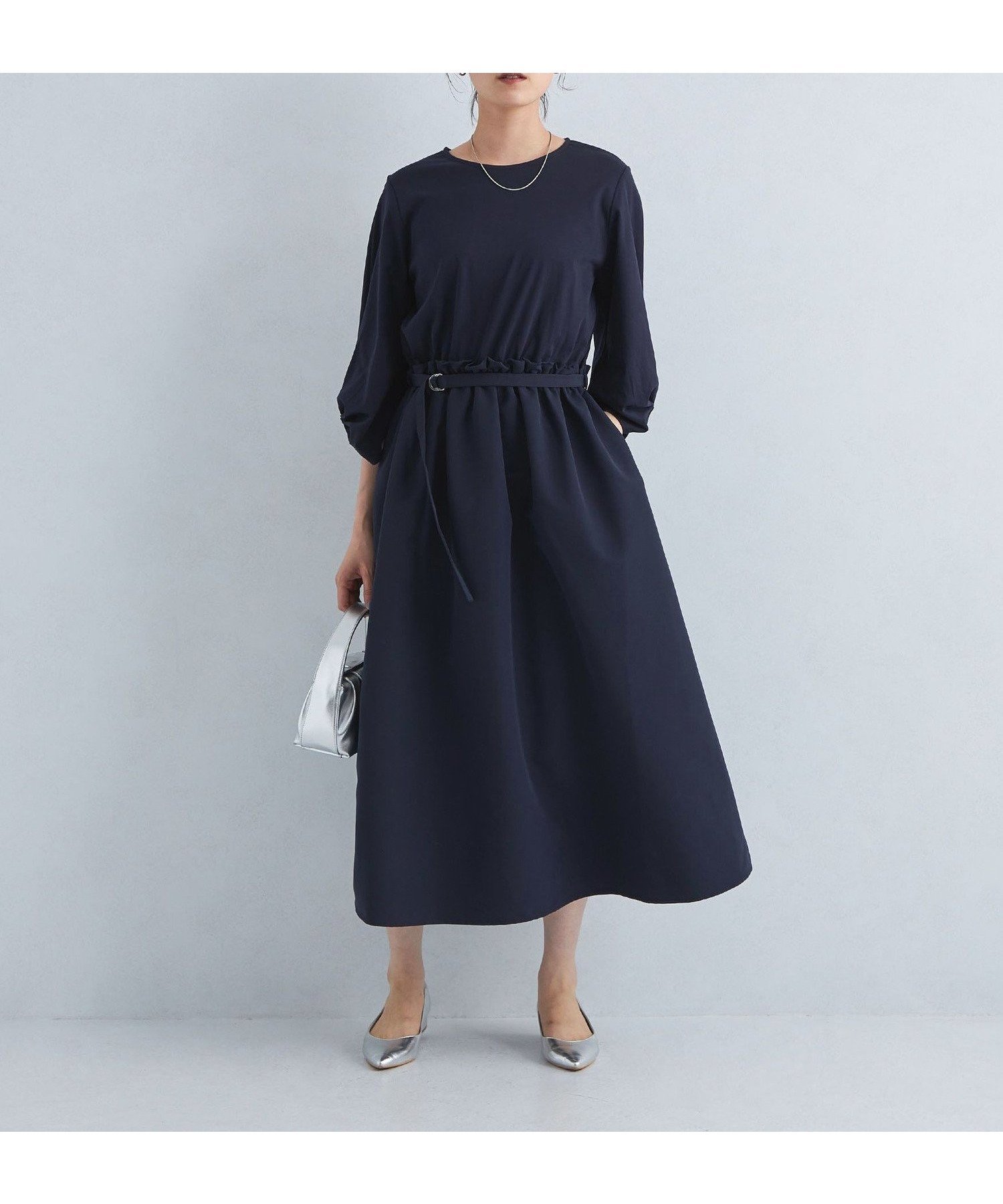 【ユナイテッドアローズ/UNITED ARROWS】の袖タック ドッキング ワンピース 人気、トレンドファッション・服の通販 founy(ファニー) 　ファッション　Fashion　レディースファッション　Fashion for Women　ワンピース　Dresses　アクセサリー　Fashion Accessories　秋　Autumn　カットソー　Cut and Sewn Top　ドッキング　Docking, Mixed Material　ネックレス　Necklace, Pendant Necklace　フェミニン　Feminine, Girly　アウトレット　Outlet / Clearance　おすすめ　Recommended / Our Picks　エレガント 上品　Elegant　ビジネス 仕事 通勤　Business / Work / Commuting　 other-1|ID: prp329100004517688 ipo3291000000034000620