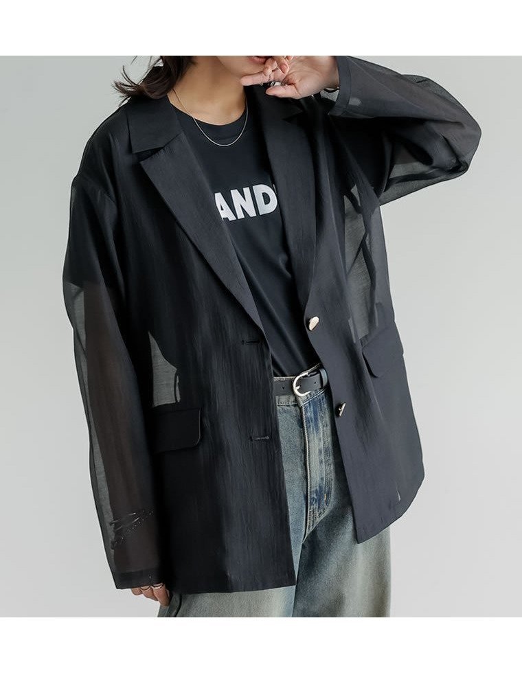 【リエディ/Re:EDIT】の金ボタンシアーオーガンジーテーラードジャケット 人気、トレンドファッション・服の通販 founy(ファニー) 　ファッション　Fashion　レディースファッション　WOMEN　アウター　Coat Outerwear　ジャケット　Jackets　テーラードジャケット　Tailored Jackets　おすすめ　Recommend　エレガント 上品　Elegant　オーガンジー　Organdy　キャミソール　Camisole　シアー　Sheer　ジャケット　Jacket　タンク　Tank　ダウン　Down　デニム　Denim　夏　Summer　 other-1|ID: prp329100004517750 ipo3291000000031932072