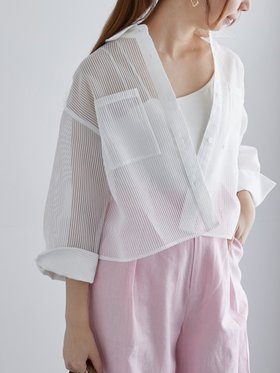 【テチチ/Te chichi】のシアーコードストライプシャツジャケット 人気、トレンドファッション・服の通販 founy(ファニー) ファッション Fashion レディースファッション WOMEN アウター Coat Outerwear ジャケット Jackets ストライプ Stripe ボックス Box ポケット Pocket 夏 Summer |ID:prp329100004517756
