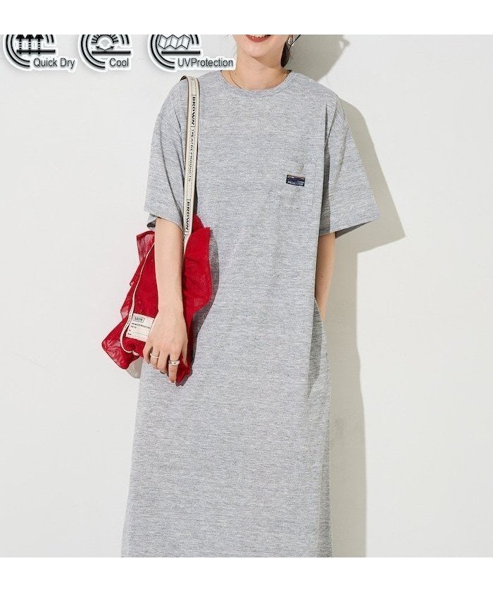 【フリークスストア/FREAK'S STORE】のFREAK S STORE OUTDOORS DRYMIX ドライミックス 半袖 ワンピース(吸水速乾・接触冷感・UVカット)【限定展開】 インテリア・キッズ・メンズ・レディースファッション・服の通販 founy(ファニー) 　ファッション　Fashion　レディースファッション　WOMEN　ワンピース　Dress　2025年　2025　2025春夏・S/S　Ss,Spring/Summer,2025　フレア　Flare　ポケット　Pocket　ミックス　Mix　半袖　Short Sleeve　吸水　Water Absorption　夏　Summer　S/S・春夏　Ss・Spring/Summer　グレー|ID: prp329100004517763 ipo3291000000031932149