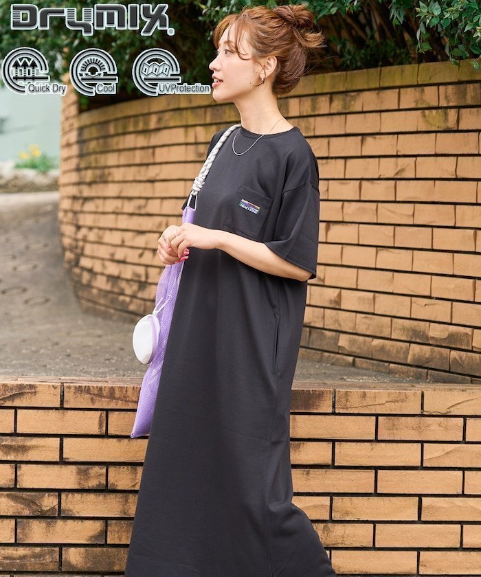 【フリークスストア/FREAK'S STORE】のFREAK S STORE OUTDOORS DRYMIX ドライミックス 半袖 ワンピース(吸水速乾・接触冷感・UVカット)【限定展開】 インテリア・キッズ・メンズ・レディースファッション・服の通販 founy(ファニー) 　ファッション　Fashion　レディースファッション　WOMEN　ワンピース　Dress　2025年　2025　2025春夏・S/S　Ss,Spring/Summer,2025　フレア　Flare　ポケット　Pocket　ミックス　Mix　半袖　Short Sleeve　吸水　Water Absorption　夏　Summer　S/S・春夏　Ss・Spring/Summer　ブラック|ID: prp329100004517763 ipo3291000000031932151