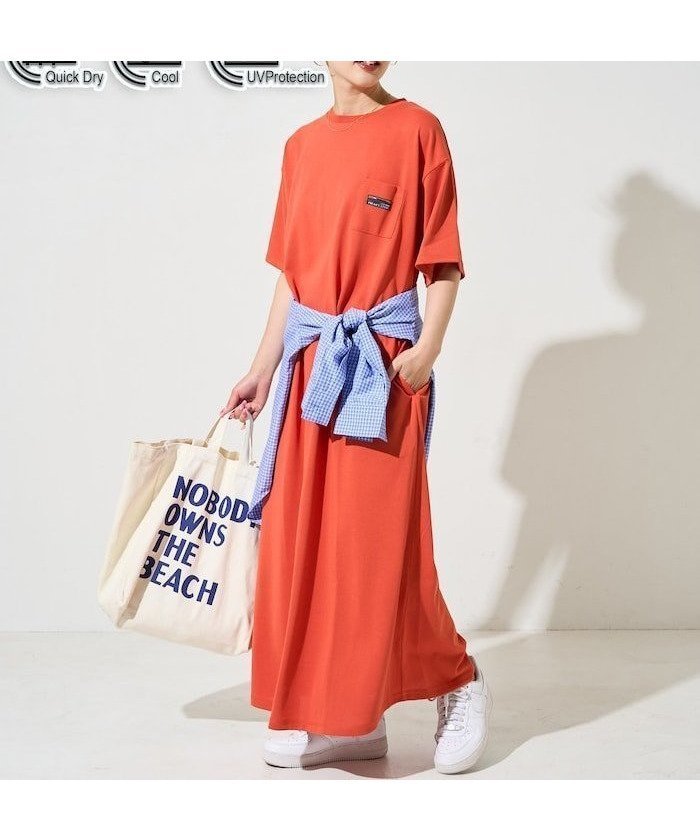 【フリークスストア/FREAK'S STORE】のFREAK S STORE OUTDOORS DRYMIX ドライミックス 半袖 ワンピース(吸水速乾・接触冷感・UVカット)【限定展開】 インテリア・キッズ・メンズ・レディースファッション・服の通販 founy(ファニー) 　ファッション　Fashion　レディースファッション　WOMEN　ワンピース　Dress　2025年　2025　2025春夏・S/S　Ss,Spring/Summer,2025　フレア　Flare　ポケット　Pocket　ミックス　Mix　半袖　Short Sleeve　吸水　Water Absorption　夏　Summer　S/S・春夏　Ss・Spring/Summer　オレンジ|ID: prp329100004517763 ipo3291000000031932153